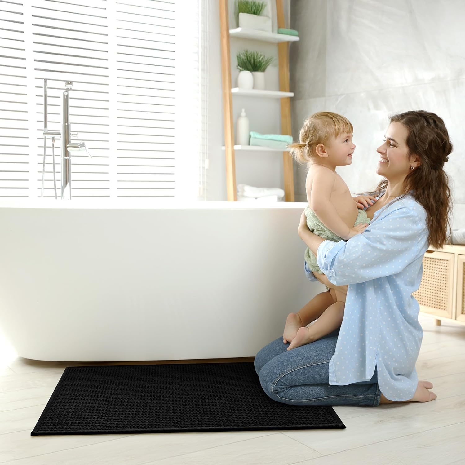 image:imageGRANNY SAYS Beige Bathroom Rugs Absorbent Bath Mats for Bathroom 24 x 16 Soft Chenille Bathroom Mat Small Bath Rugs Non Slip Washable Quick Dry Thin Rug for Tub and ShowerBlack