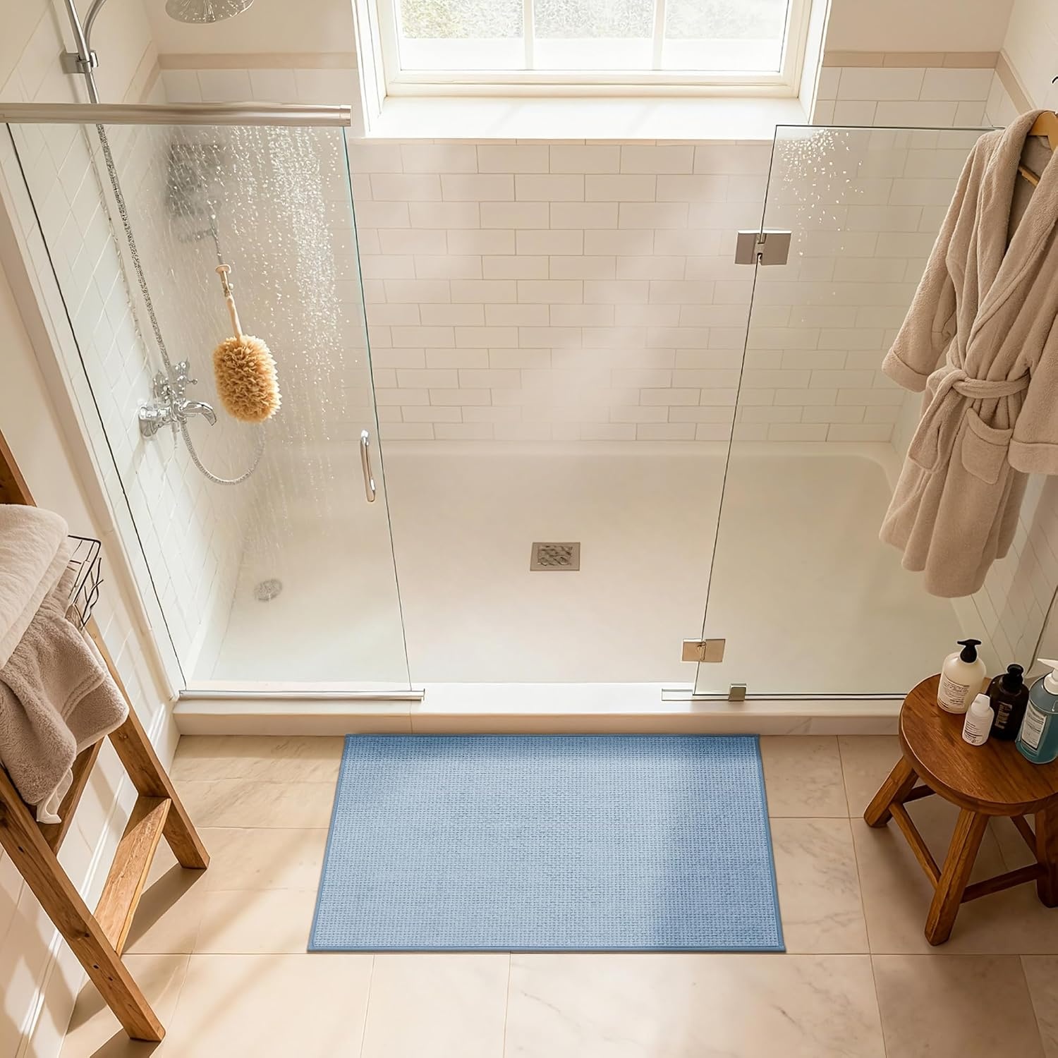 image:imageGRANNY SAYS Beige Bathroom Rugs Absorbent Bath Mats for Bathroom 24 x 16 Soft Chenille Bathroom Mat Small Bath Rugs Non Slip Washable Quick Dry Thin Rug for Tub and ShowerBbaby Blue