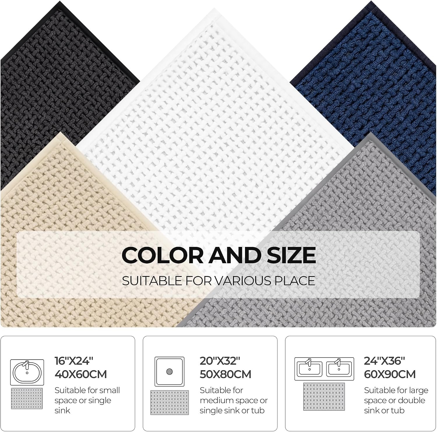 image:imageGRANNY SAYS Beige Bathroom Rugs Absorbent Bath Mats for Bathroom 24 x 16 Soft Chenille Bathroom Mat Small Bath Rugs Non Slip Washable Quick Dry Thin Rug for Tub and ShowerBlack