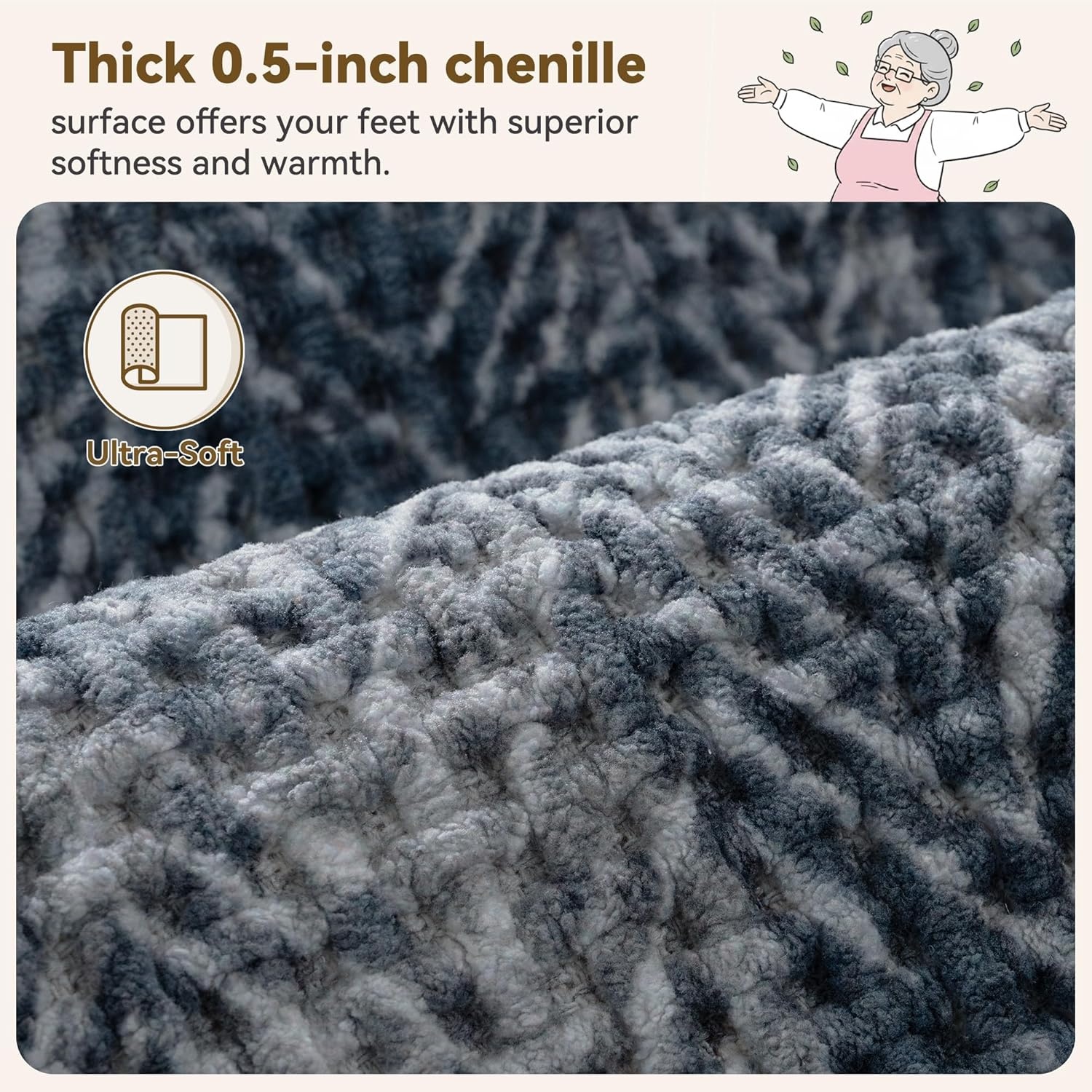 image:imageGRANNY SAYS Beige Bathroom Rugs Absorbent Bath Mats for Bathroom 24 x 16 Soft Chenille Bathroom Mat Small Bath Rugs Non Slip Washable Quick Dry Thin Rug for Tub and ShowerDeep Greydiagonal