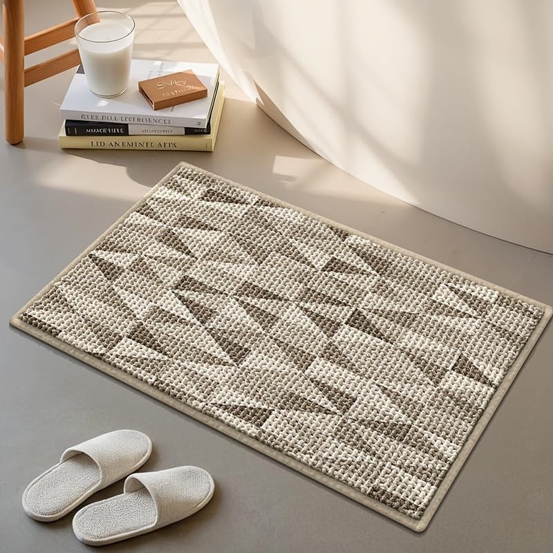 image:imageGRANNY SAYS Beige Bathroom Rugs Absorbent Bath Mats for Bathroom 24 x 16 Soft Chenille Bathroom Mat Small Bath Rugs Non Slip Washable Quick Dry Thin Rug for Tub and ShowerBeigetriangle