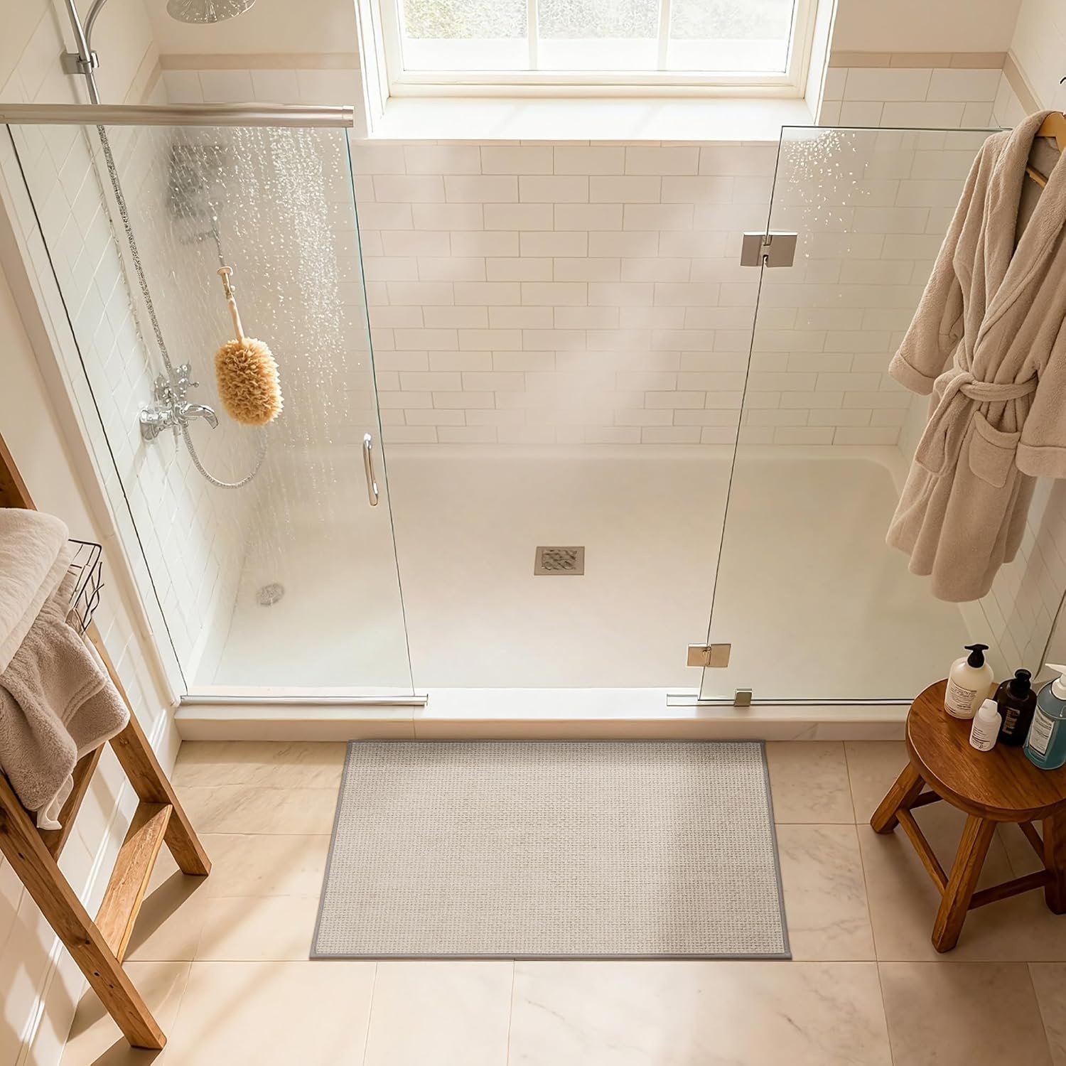 image:imageGRANNY SAYS Beige Bathroom Rugs Absorbent Bath Mats for Bathroom 24 x 16 Soft Chenille Bathroom Mat Small Bath Rugs Non Slip Washable Quick Dry Thin Rug for Tub and ShowerBkhaki
