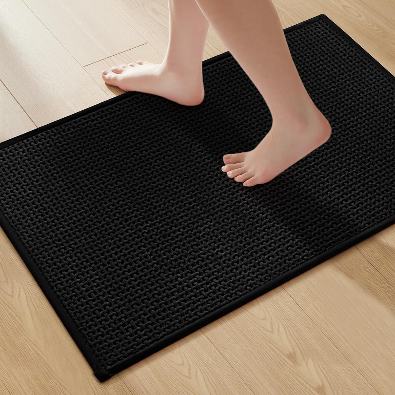 image:imageGRANNY SAYS Beige Bathroom Rugs Absorbent Bath Mats for Bathroom 24 x 16 Soft Chenille Bathroom Mat Small Bath Rugs Non Slip Washable Quick Dry Thin Rug for Tub and ShowerBlack