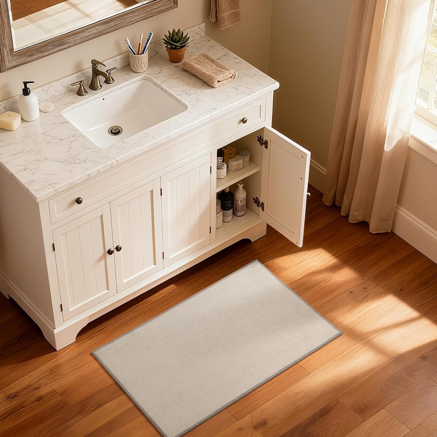 image:imageGRANNY SAYS Beige Bathroom Rugs Absorbent Bath Mats for Bathroom 24 x 16 Soft Chenille Bathroom Mat Small Bath Rugs Non Slip Washable Quick Dry Thin Rug for Tub and ShowerBkhaki
