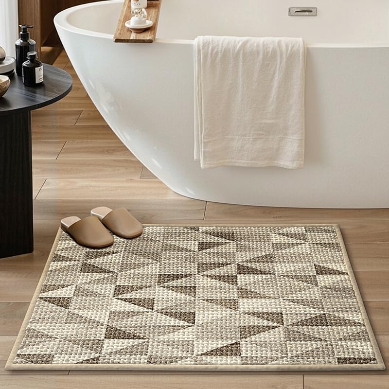 image:imageGRANNY SAYS Beige Bathroom Rugs Absorbent Bath Mats for Bathroom 24 x 16 Soft Chenille Bathroom Mat Small Bath Rugs Non Slip Washable Quick Dry Thin Rug for Tub and ShowerBeigetriangle