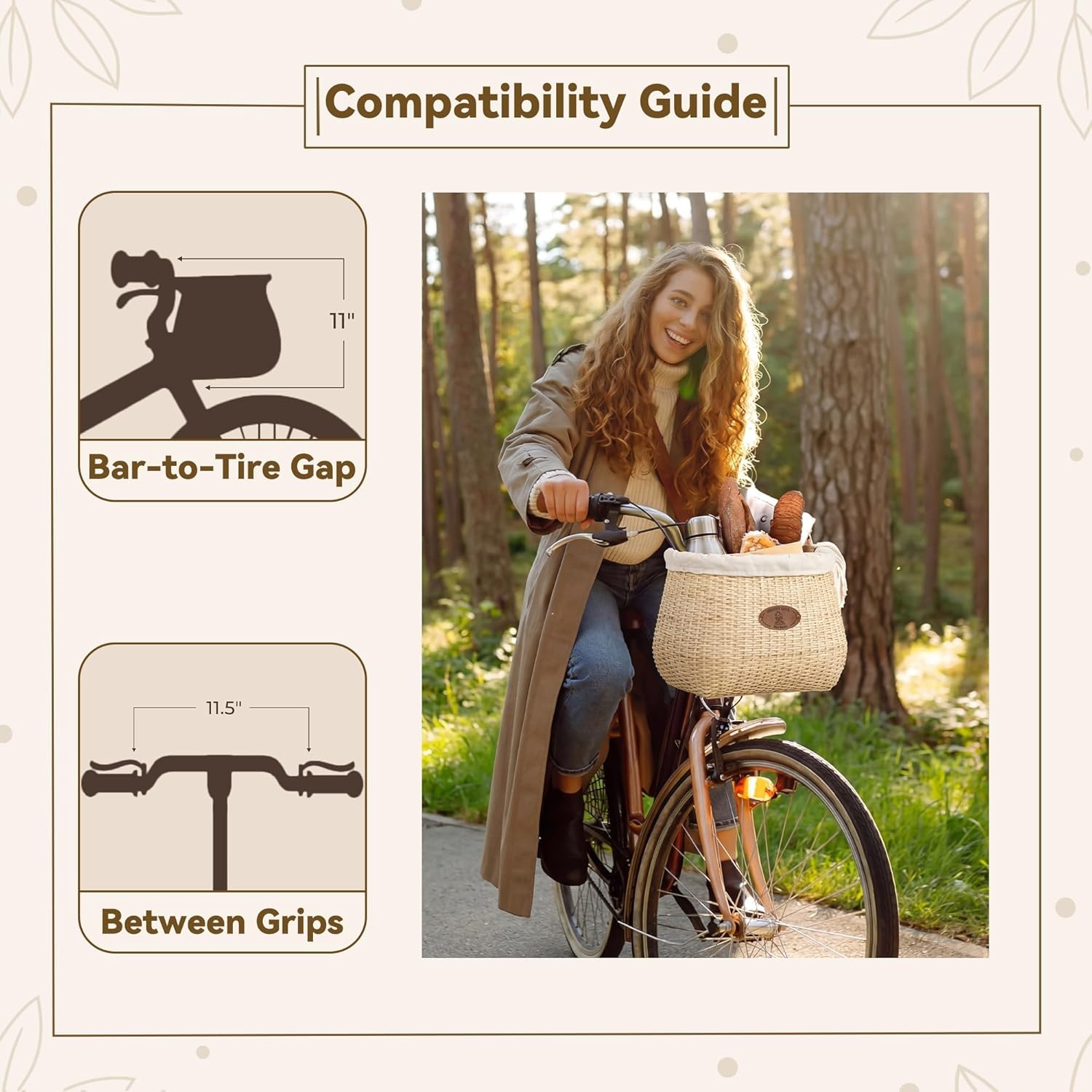 image:imageGRANNY SAYS Bike Basket Front with Cup Holder for Women and Men Natural Rattan Wicker Bike Baskets for Adult Bikes Basket for Bikes with Liner Bicycle Baskets for Beach CruiserNatural