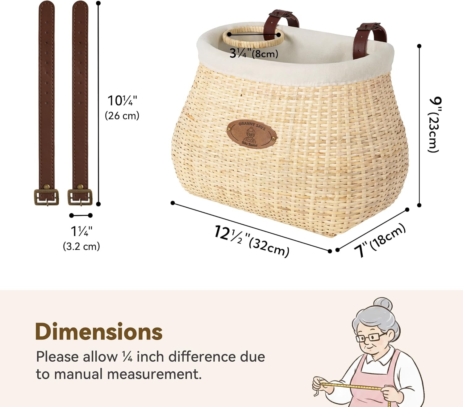image:imageGRANNY SAYS Bike Basket Front with Cup Holder for Women and Men Natural Rattan Wicker Bike Baskets for Adult Bikes Basket for Bikes with Liner Bicycle Baskets for Beach CruiserNatural