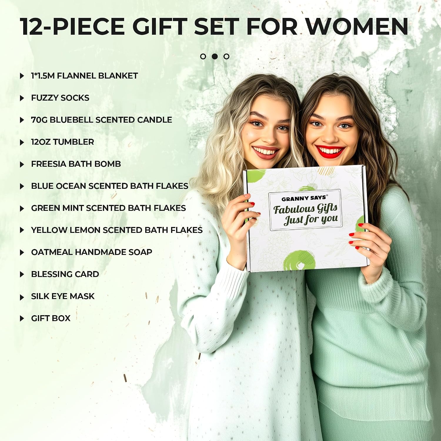 image:imageGRANNY SAYS Birthday Gifts Box for Women Unique Spa Gifts Self Care Get Well Soon Gifts for Women Care Package with Flannel Blanket for Mom Best Friends Wife Sister Green