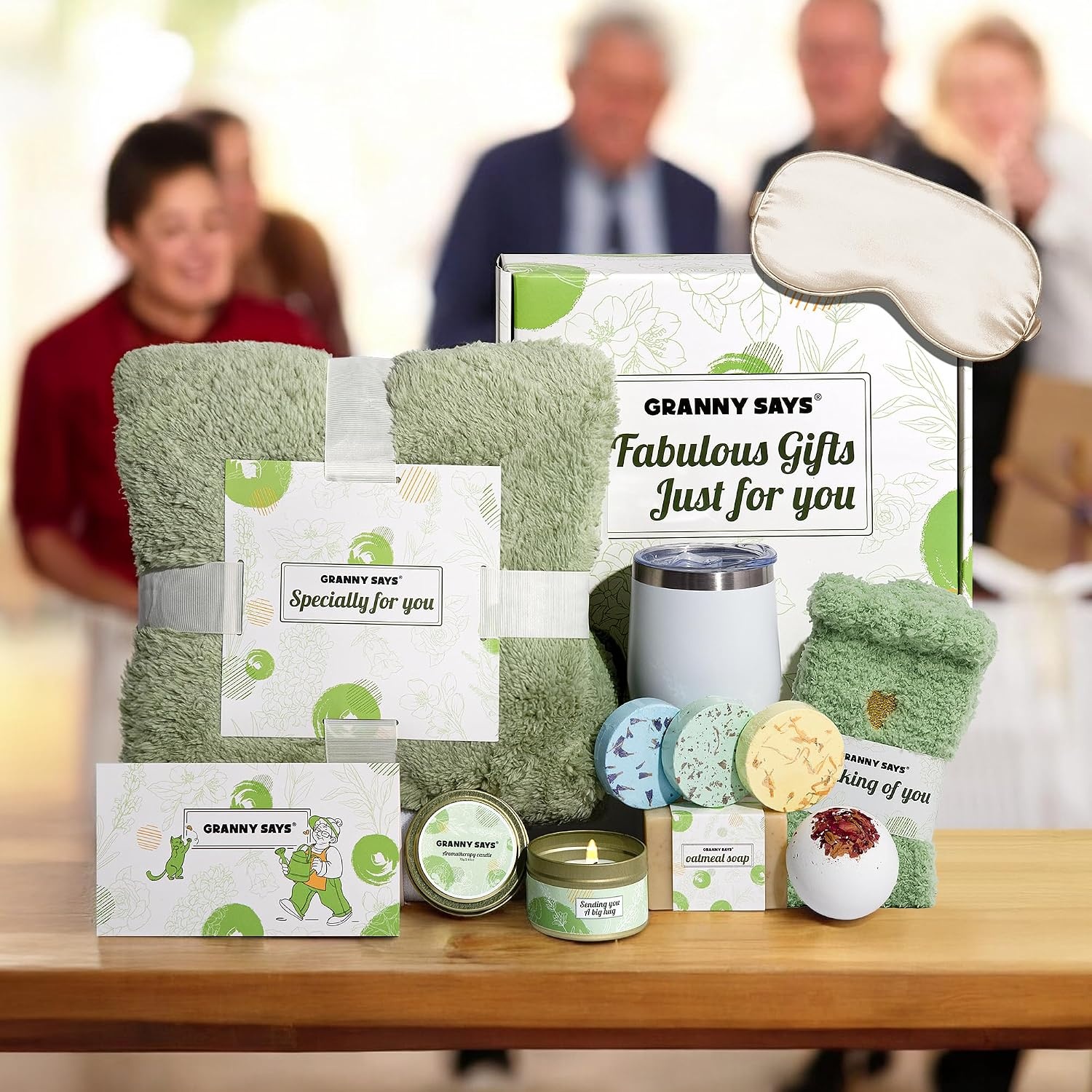 image:imageGRANNY SAYS Birthday Gifts Box for Women Unique Spa Gifts Self Care Get Well Soon Gifts for Women Care Package with Flannel Blanket for Mom Best Friends Wife Sister Green