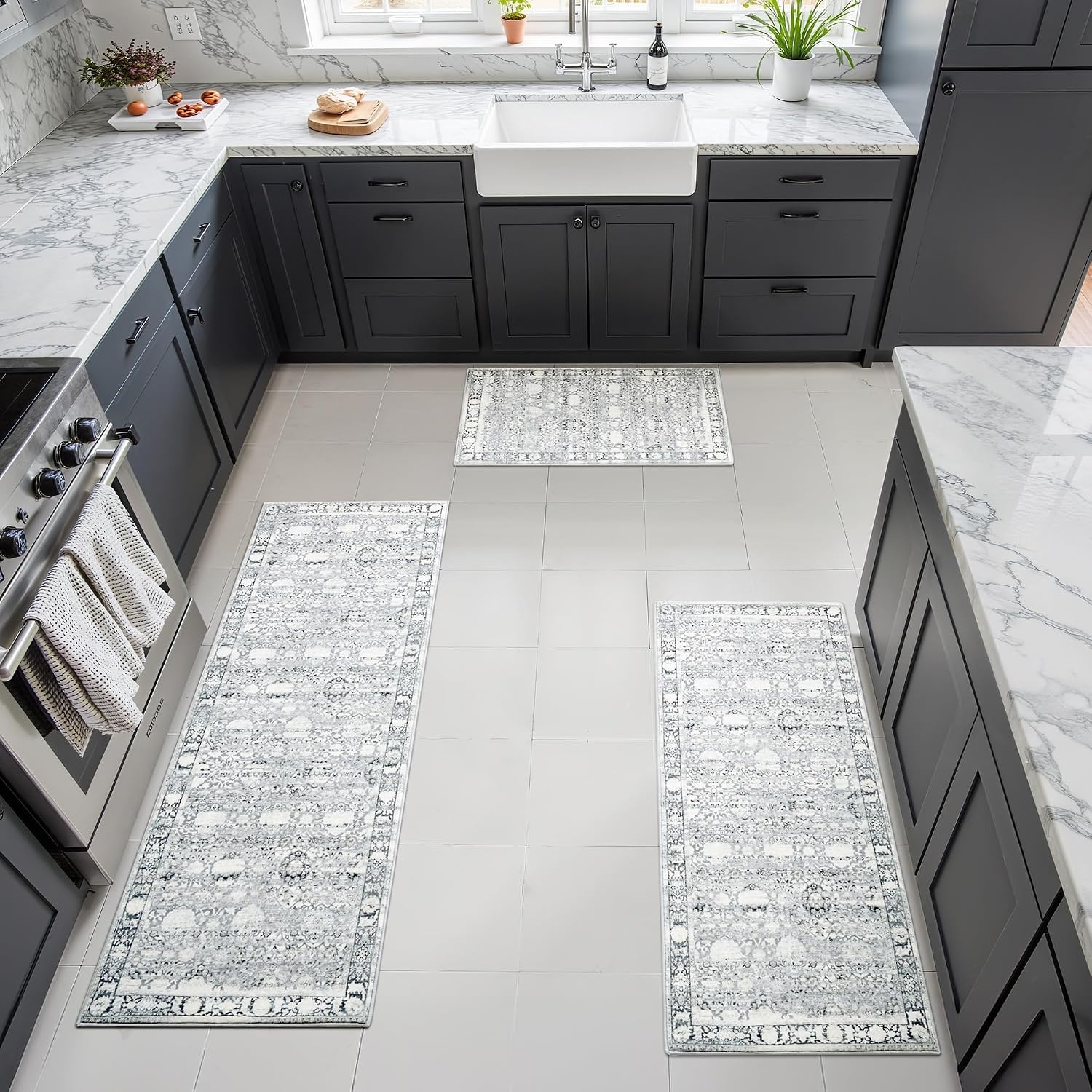 image:imageGRANNY SAYS Boho Kitchen Rug Sets of 3 Non Slip Washable Faux Wool Kitchen Mats for Floor Thick Soft AntiFatigue Comfort Standing Mat Runner Rugs for Hallway Laundry Room BeigeGrey