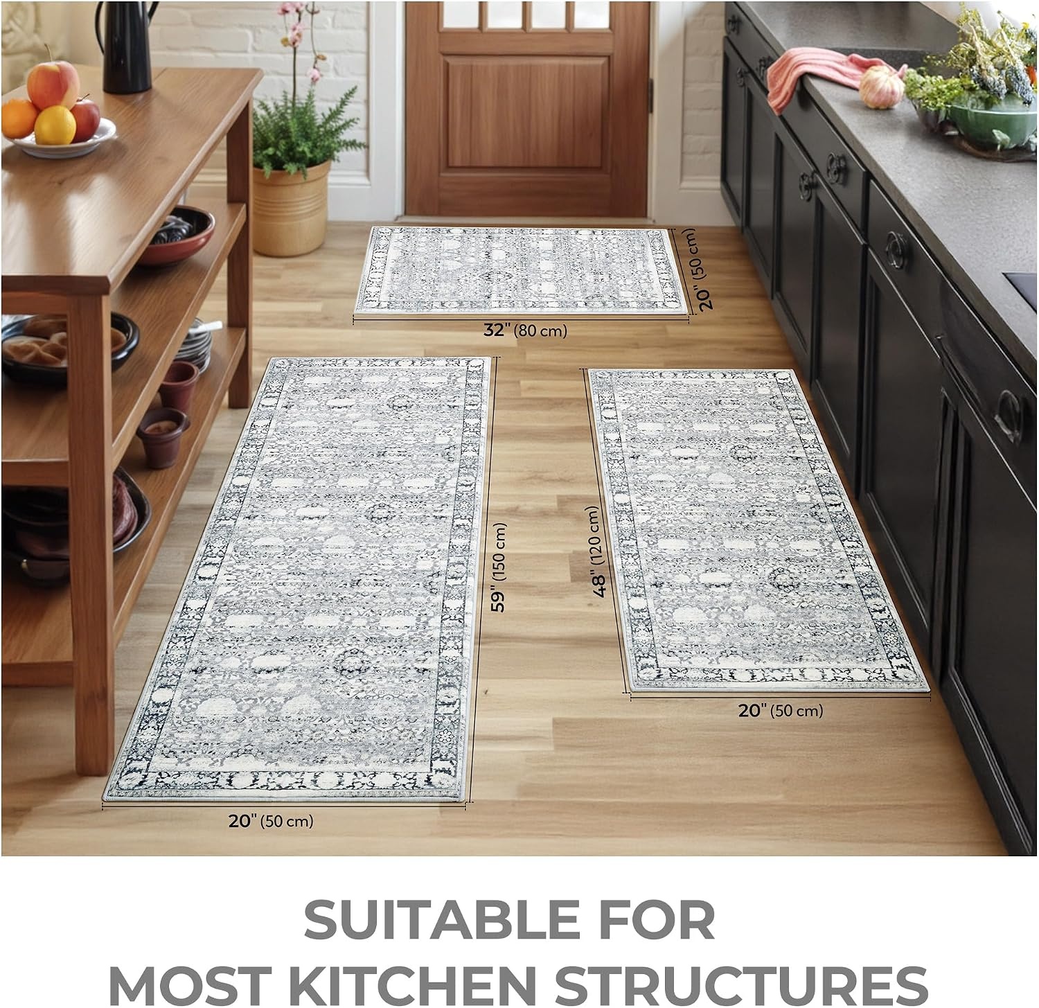 image:imageGRANNY SAYS Boho Kitchen Rug Sets of 3 Non Slip Washable Faux Wool Kitchen Mats for Floor Thick Soft AntiFatigue Comfort Standing Mat Runner Rugs for Hallway Laundry Room BeigeGrey