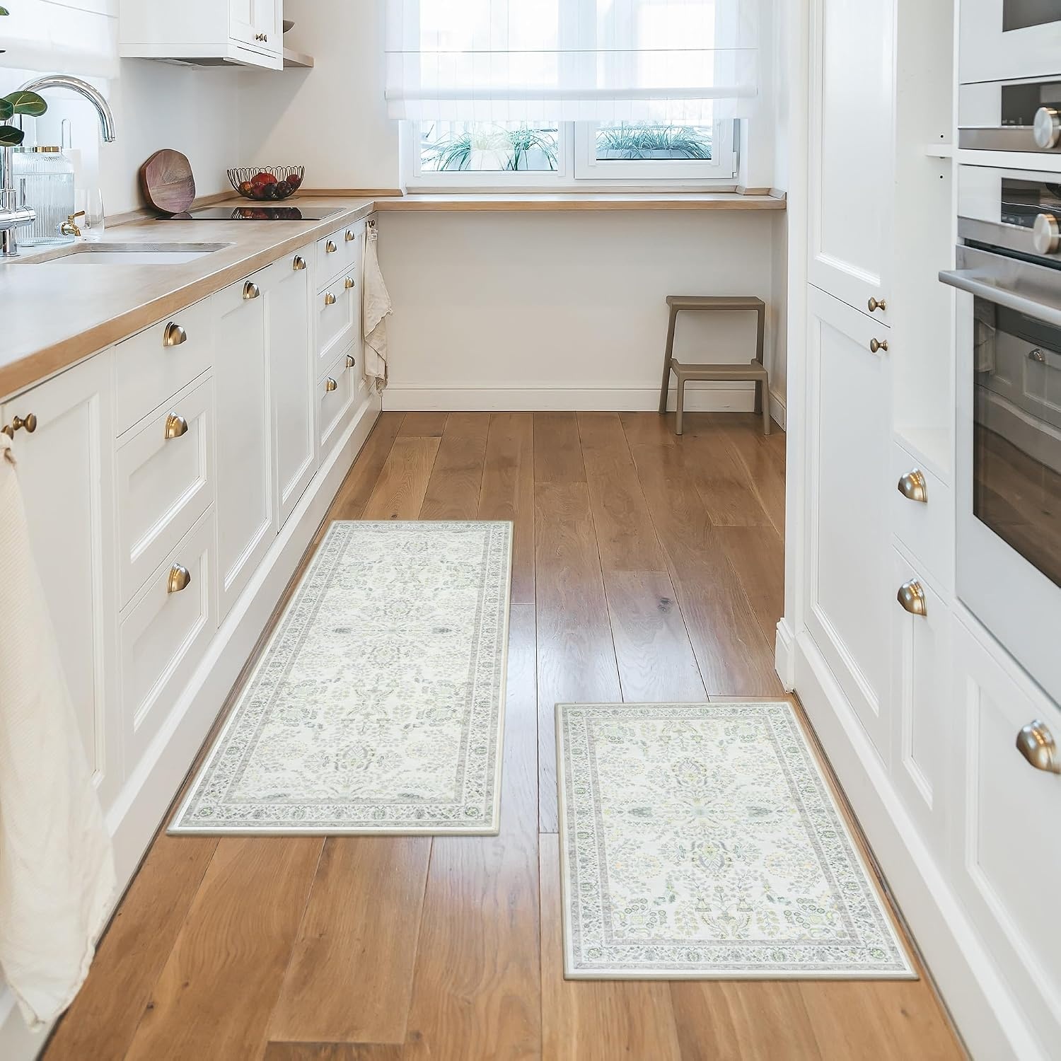image:imageGRANNY SAYS Boho Kitchen Rug Sets of 3 Non Slip Washable Faux Wool Kitchen Mats for Floor Thick Soft AntiFatigue Comfort Standing Mat Runner Rugs for Hallway Laundry Room BeigeGreen White