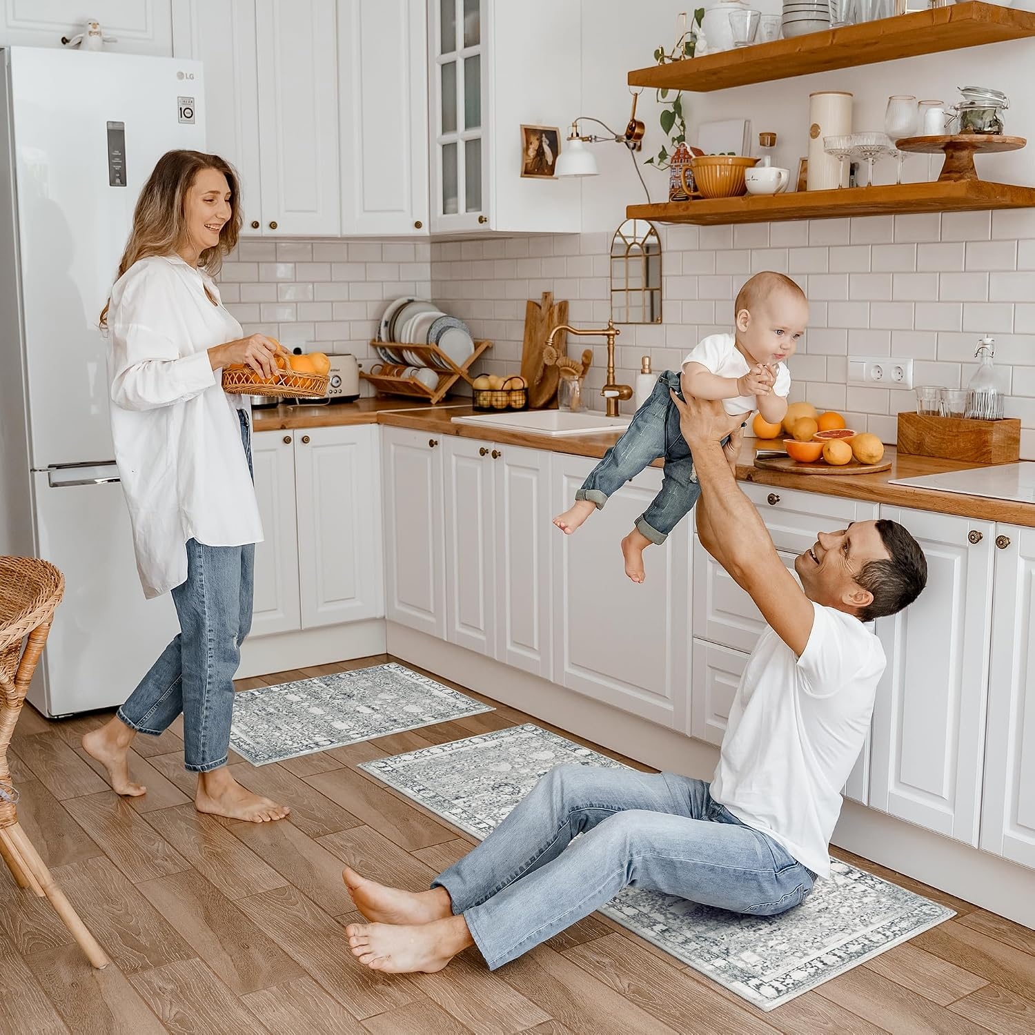 image:imageGRANNY SAYS Boho Kitchen Rug Sets of 3 Non Slip Washable Faux Wool Kitchen Mats for Floor Thick Soft AntiFatigue Comfort Standing Mat Runner Rugs for Hallway Laundry Room BeigeGrey
