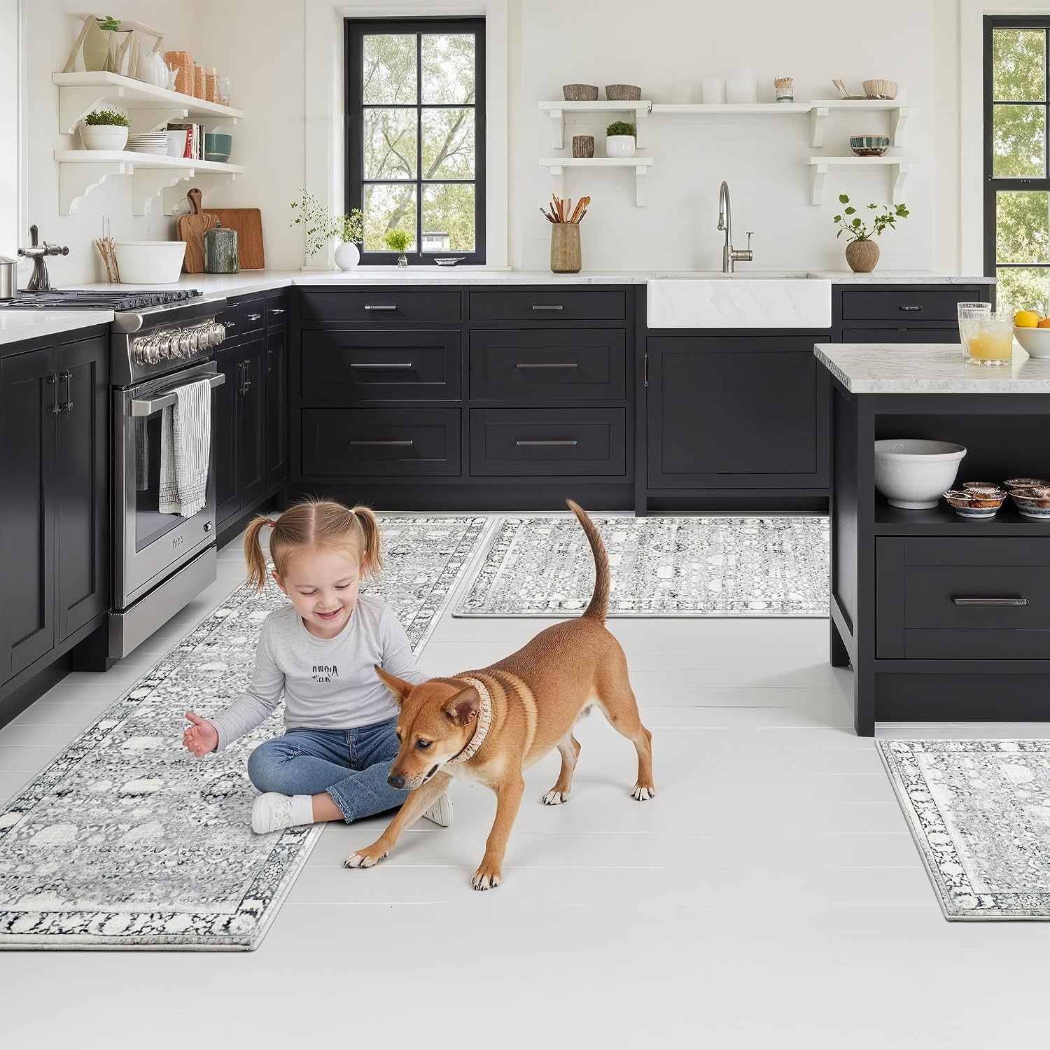 image:imageGRANNY SAYS Boho Kitchen Rug Sets of 3 Non Slip Washable Faux Wool Kitchen Mats for Floor Thick Soft AntiFatigue Comfort Standing Mat Runner Rugs for Hallway Laundry Room BeigeGrey