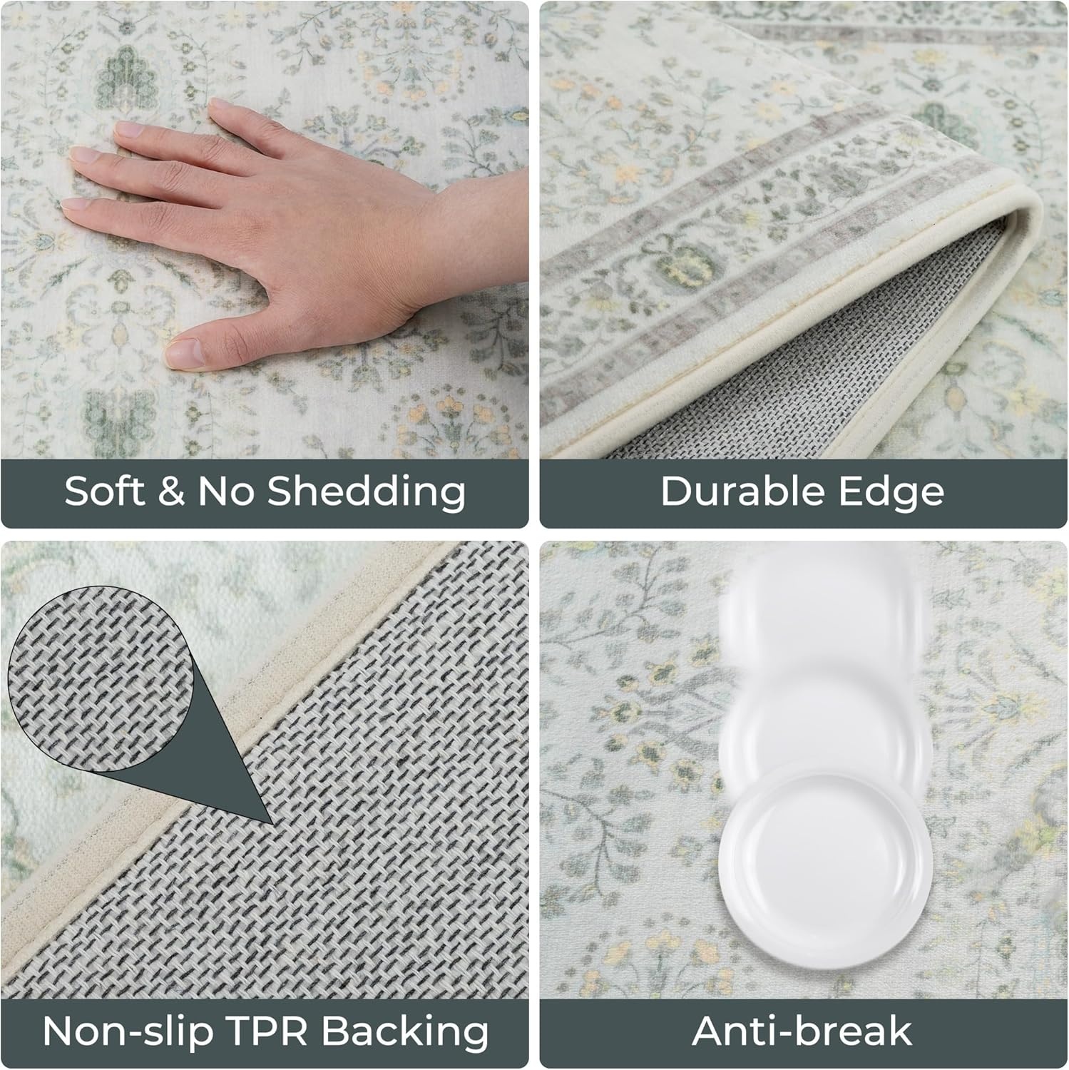 image:imageGRANNY SAYS Boho Kitchen Rug Sets of 3 Non Slip Washable Faux Wool Kitchen Mats for Floor Thick Soft AntiFatigue Comfort Standing Mat Runner Rugs for Hallway Laundry Room BeigeGreen White