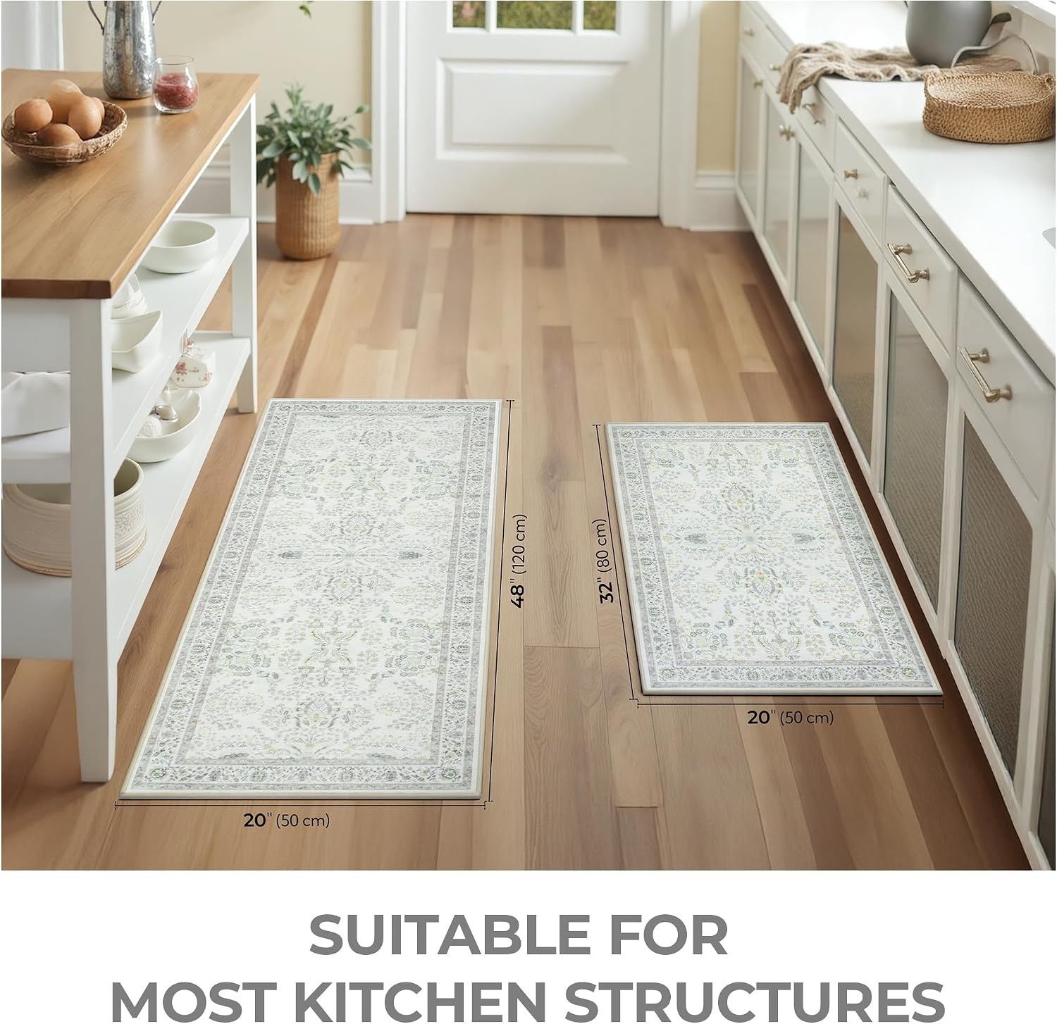 image:imageGRANNY SAYS Boho Kitchen Rug Sets of 3 Non Slip Washable Faux Wool Kitchen Mats for Floor Thick Soft AntiFatigue Comfort Standing Mat Runner Rugs for Hallway Laundry Room BeigeGreen White