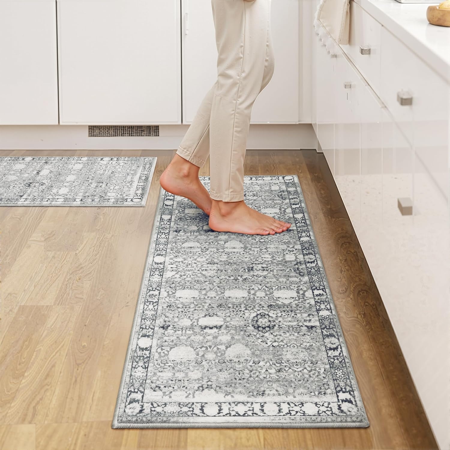 image:imageGRANNY SAYS Boho Kitchen Rug Sets of 3 Non Slip Washable Faux Wool Kitchen Mats for Floor Thick Soft AntiFatigue Comfort Standing Mat Runner Rugs for Hallway Laundry Room BeigeGrey