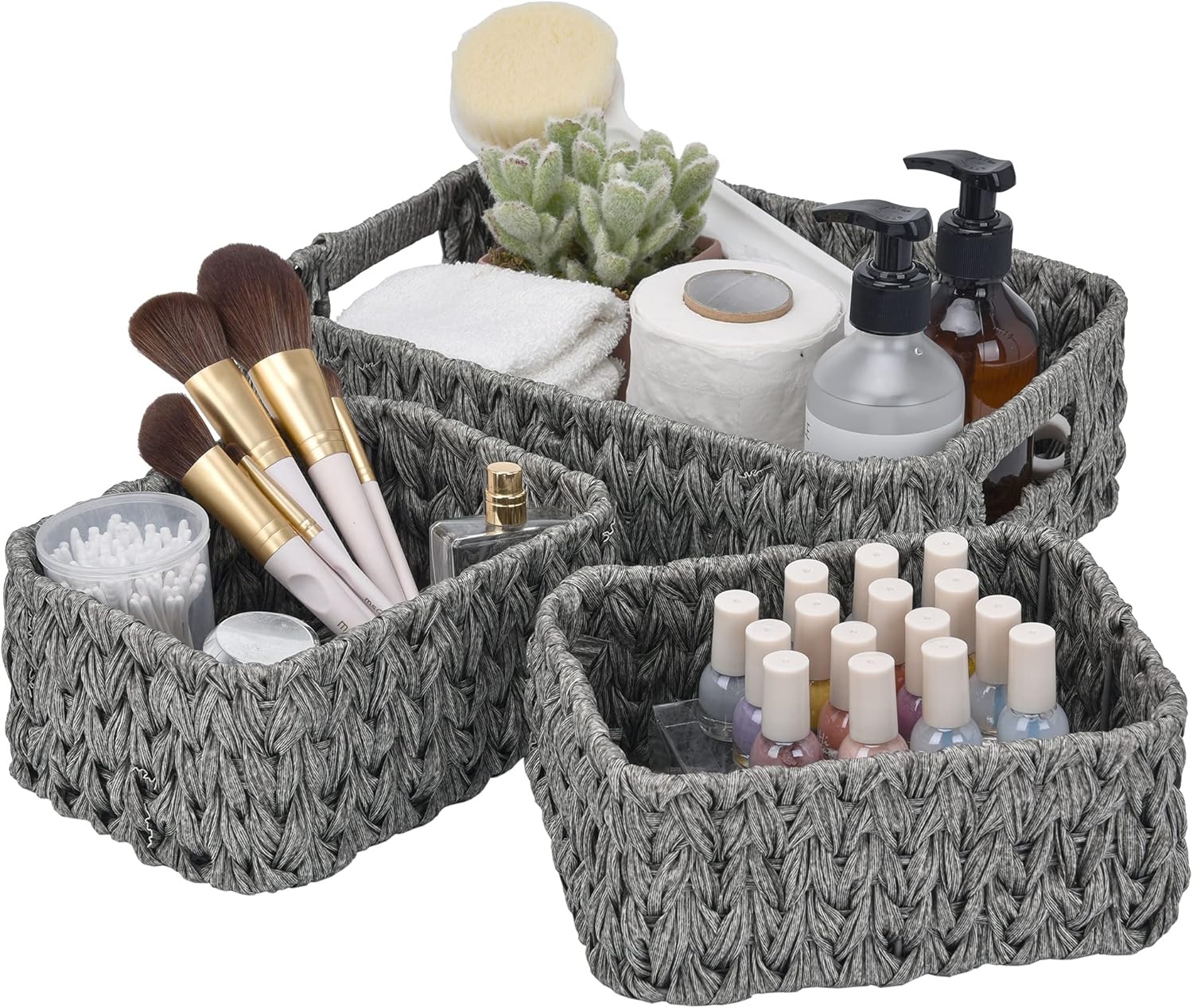 image:imageGRANNY SAYS Bundle of 1Pack Gray Wicker Baskets amp 3Pack Wicker Storage Baskets for Organizing Shelves
