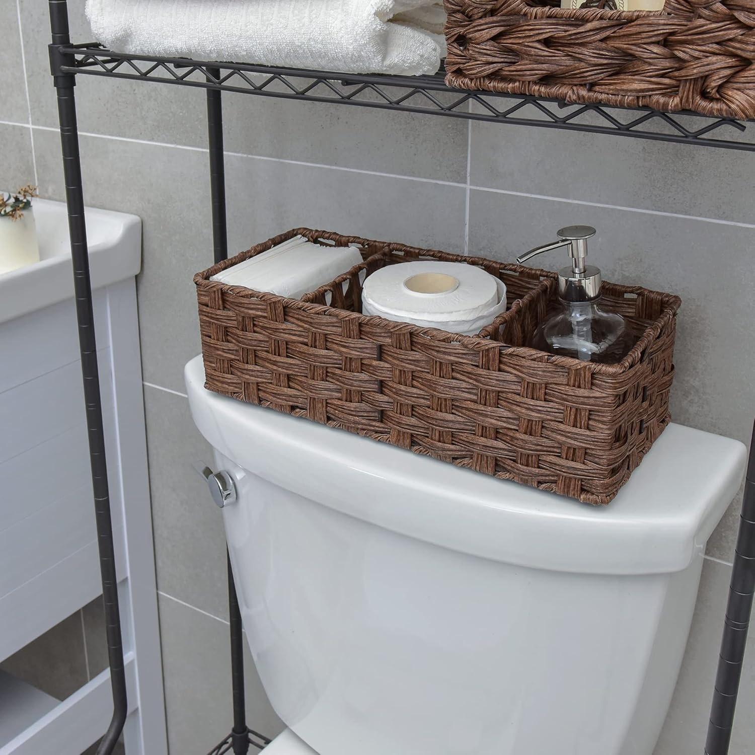 image:imageGRANNY SAYS Bundle of 1Pack Woven Baskets for Pantry Room amp 2Pack Wicker Shelf Baskets with 3 Sections