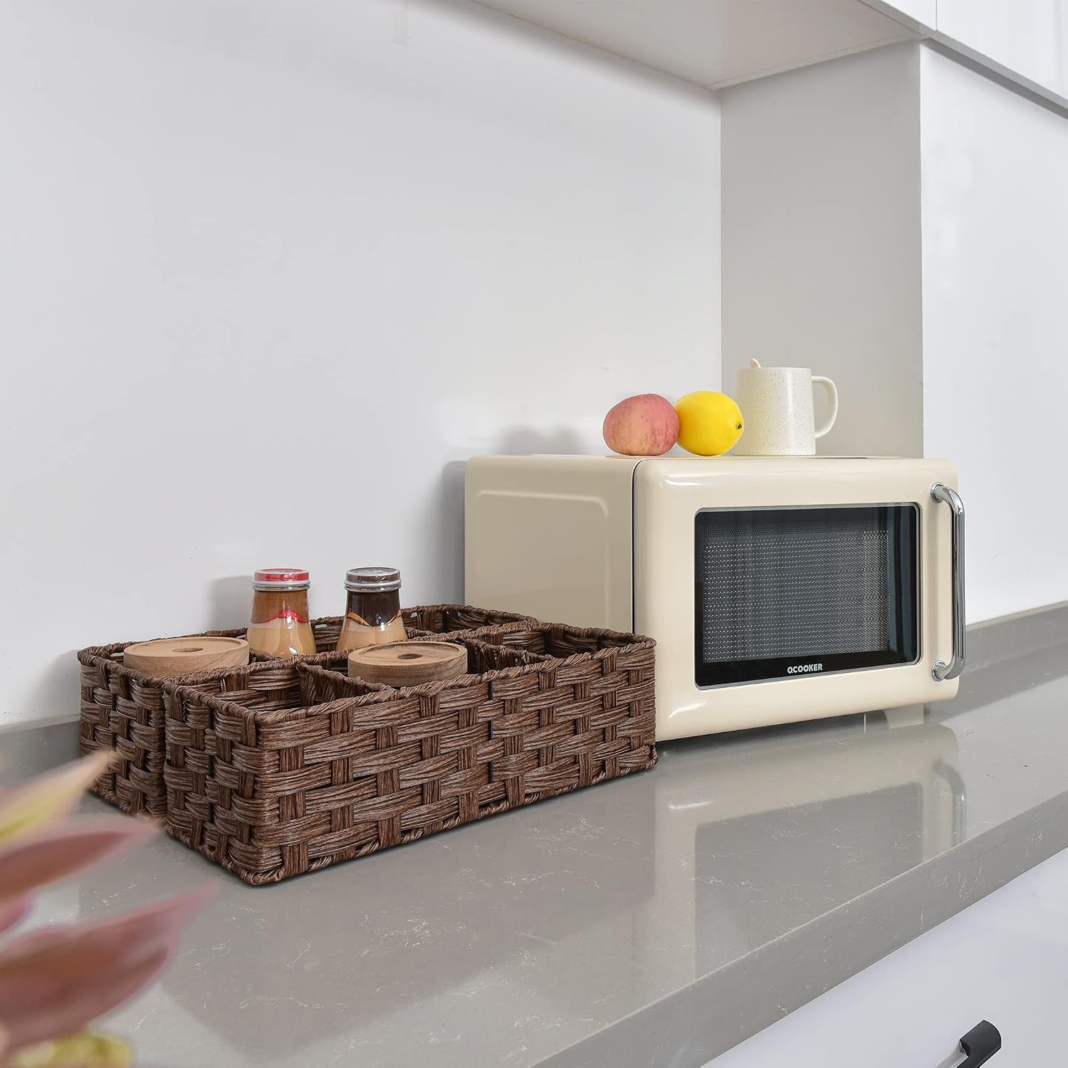 image:imageGRANNY SAYS Bundle of 1Pack Woven Baskets for Pantry Room amp 2Pack Wicker Shelf Baskets with 3 Sections