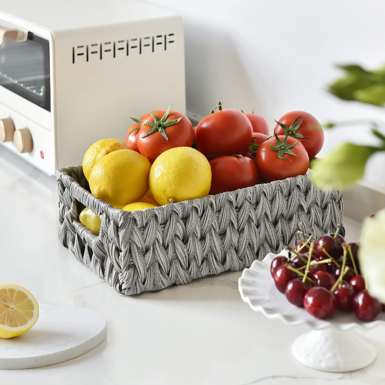 image:imageGRANNY SAYS Bundle of 2Pack Small Brown Wicker Baskets amp 2Pack Gray Shelf Baskets for Organizing