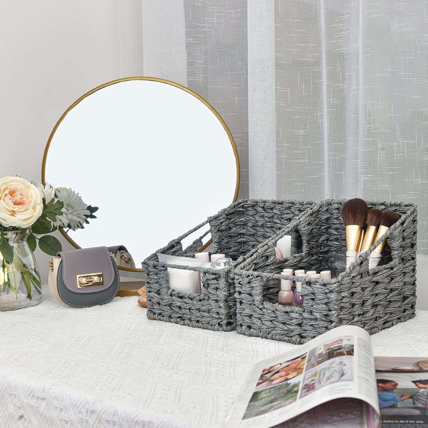 image:imageGRANNY SAYS Bundle of 2Pack Wicker Baskets with Handles amp 2Pack Wicker Baskets for Shelves