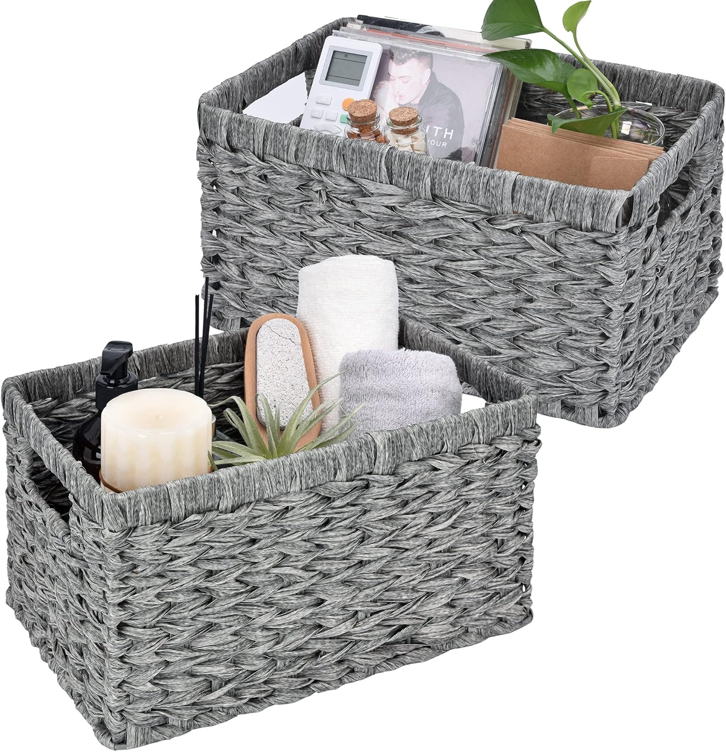 image:imageGRANNY SAYS Bundle of 3Pack Cloth Storage Boxes amp 2Pack Wicker Shelf Baskets