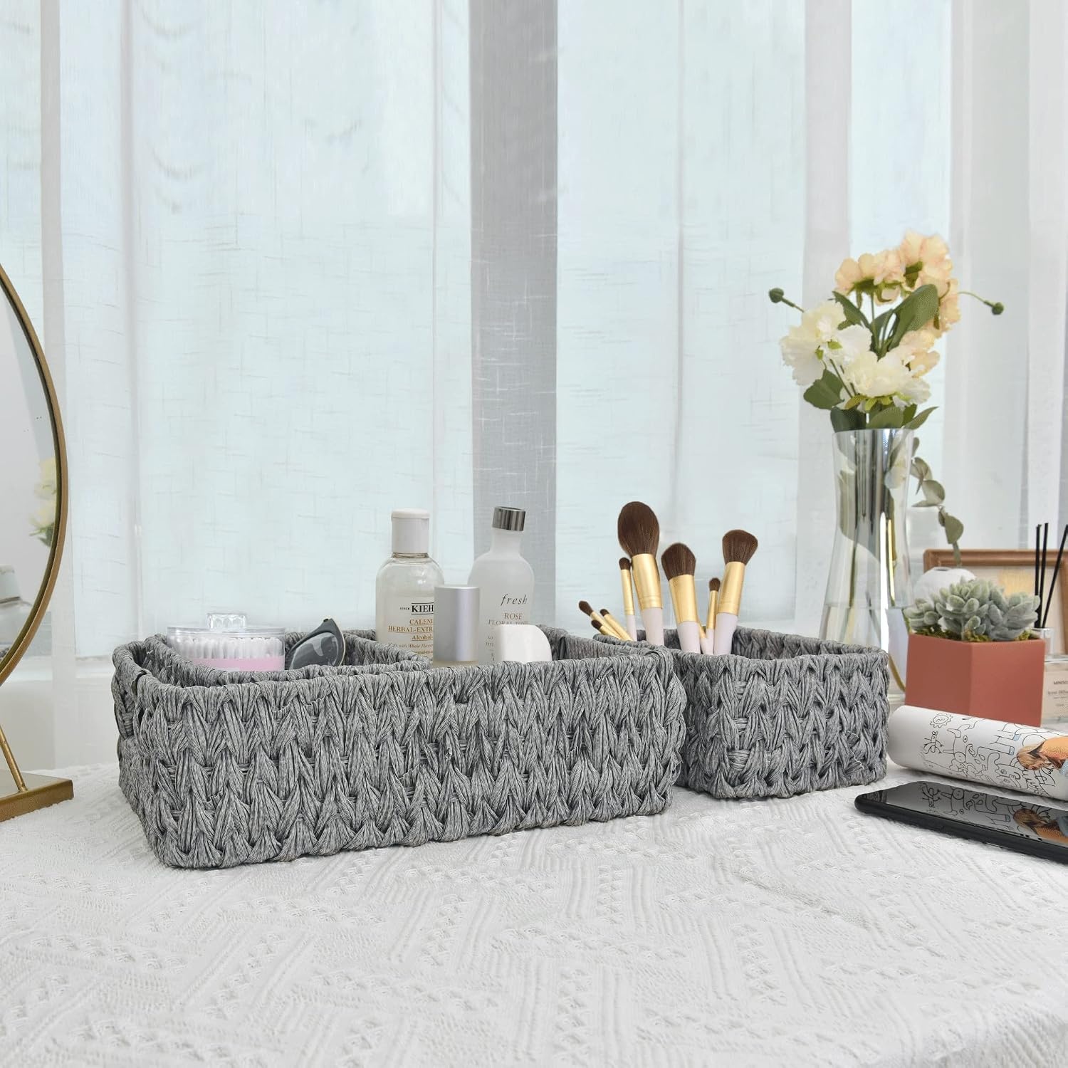 image:imageGRANNY SAYS Bundle of 3Pack Grey Baskets For Storage amp 1Pack Silverware Organizer Small