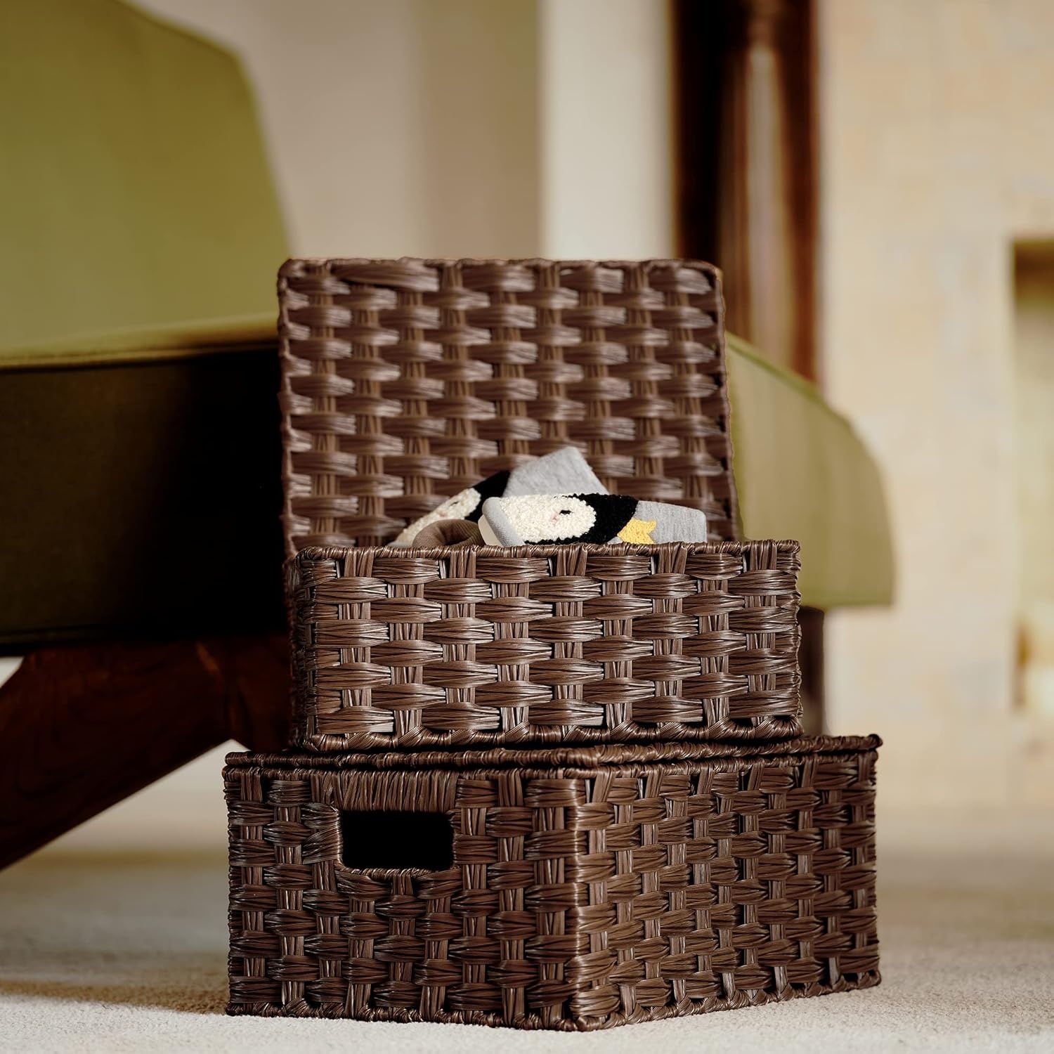 image:imageGRANNY SAYS Bundle of 3Pack Wicker Baskets Storage amp 1Pack Over Door Hanging Organizer