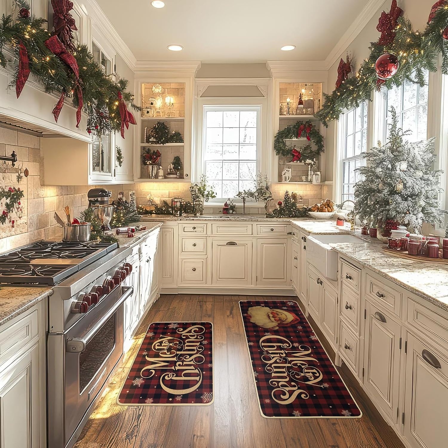 image:imageGRANNY SAYS Christmas Kitchen Rugs Sets of 2 Kitchen Mats for Floor Christmas Decorations Indoor Washable Rugs for Kitchen Floor Mat Rustic Christmas Ornaments 17x30 and 17x47 Santa Claus