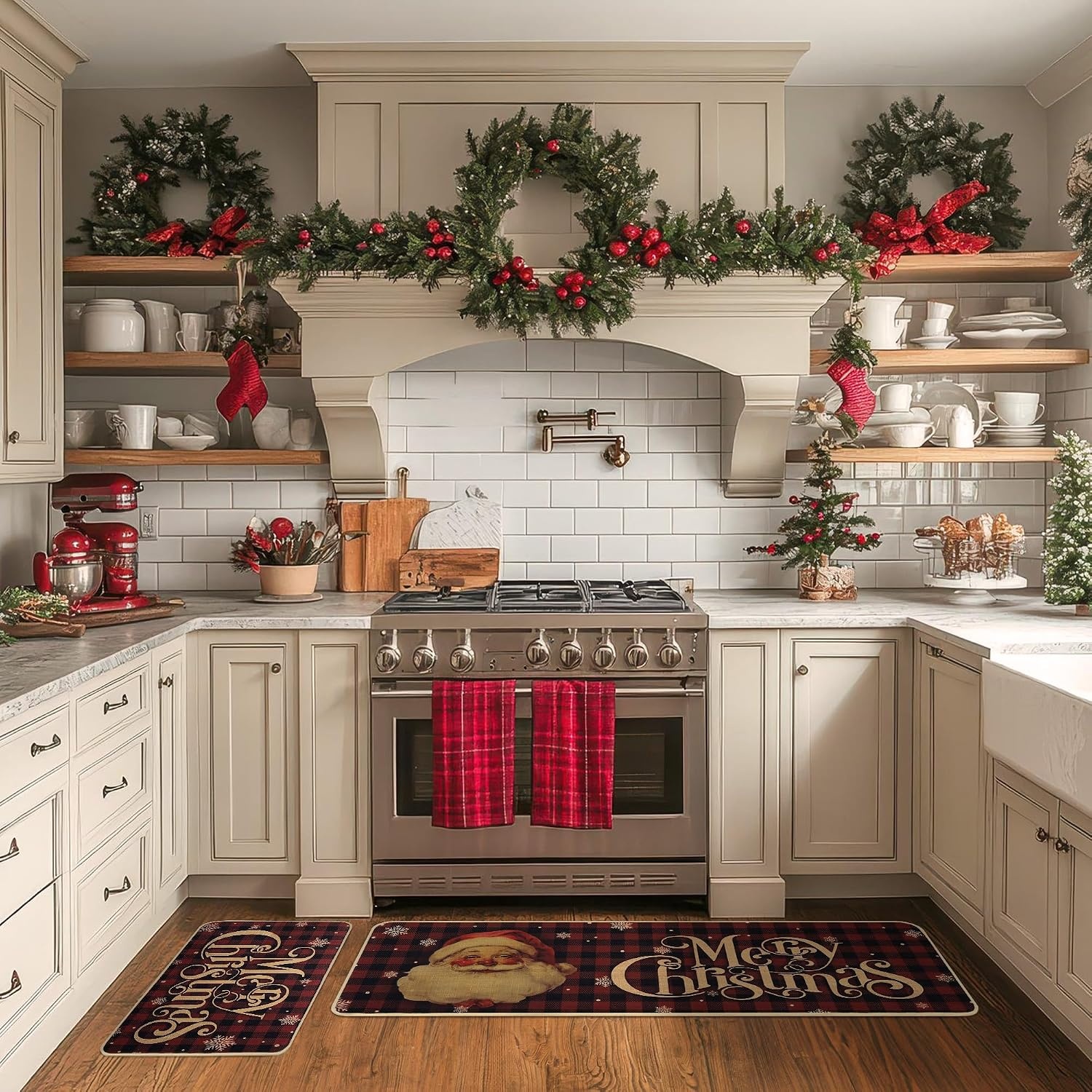 image:imageGRANNY SAYS Christmas Kitchen Rugs Sets of 2 Kitchen Mats for Floor Christmas Decorations Indoor Washable Rugs for Kitchen Floor Mat Rustic Christmas Ornaments 17x30 and 17x47 Santa Claus