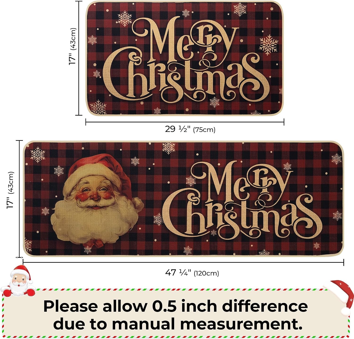 image:imageGRANNY SAYS Christmas Kitchen Rugs Sets of 2 Kitchen Mats for Floor Christmas Decorations Indoor Washable Rugs for Kitchen Floor Mat Rustic Christmas Ornaments 17x30 and 17x47 Santa Claus