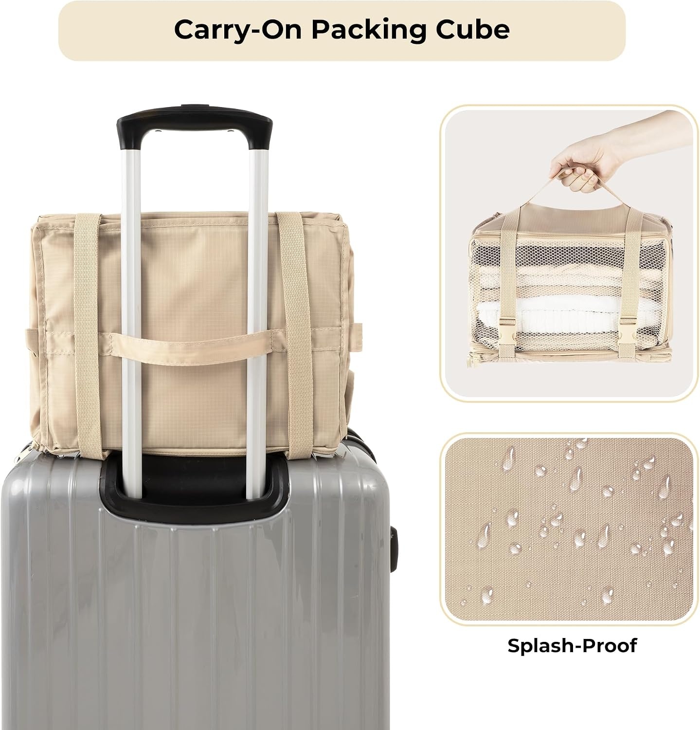 image:imageGRANNY SAYS Compression Packing Cubes for Travel Foldable Hanging Travel Shelves with Mesh Window Travel Packing Cubes for Carry on Suitcase Organizer Large Luggage Organizer Bag Khaki