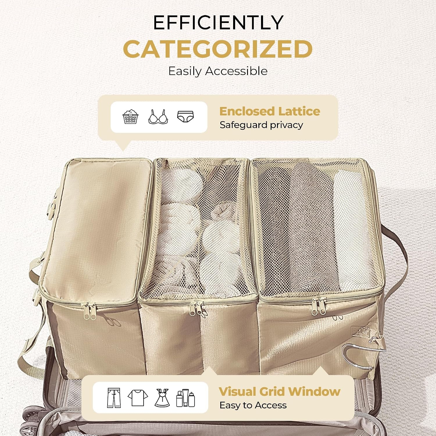image:imageGRANNY SAYS Compression Packing Cubes for Travel Foldable Hanging Travel Shelves with Mesh Window Travel Packing Cubes for Carry on Suitcase Organizer Large Luggage Organizer Bag Khaki