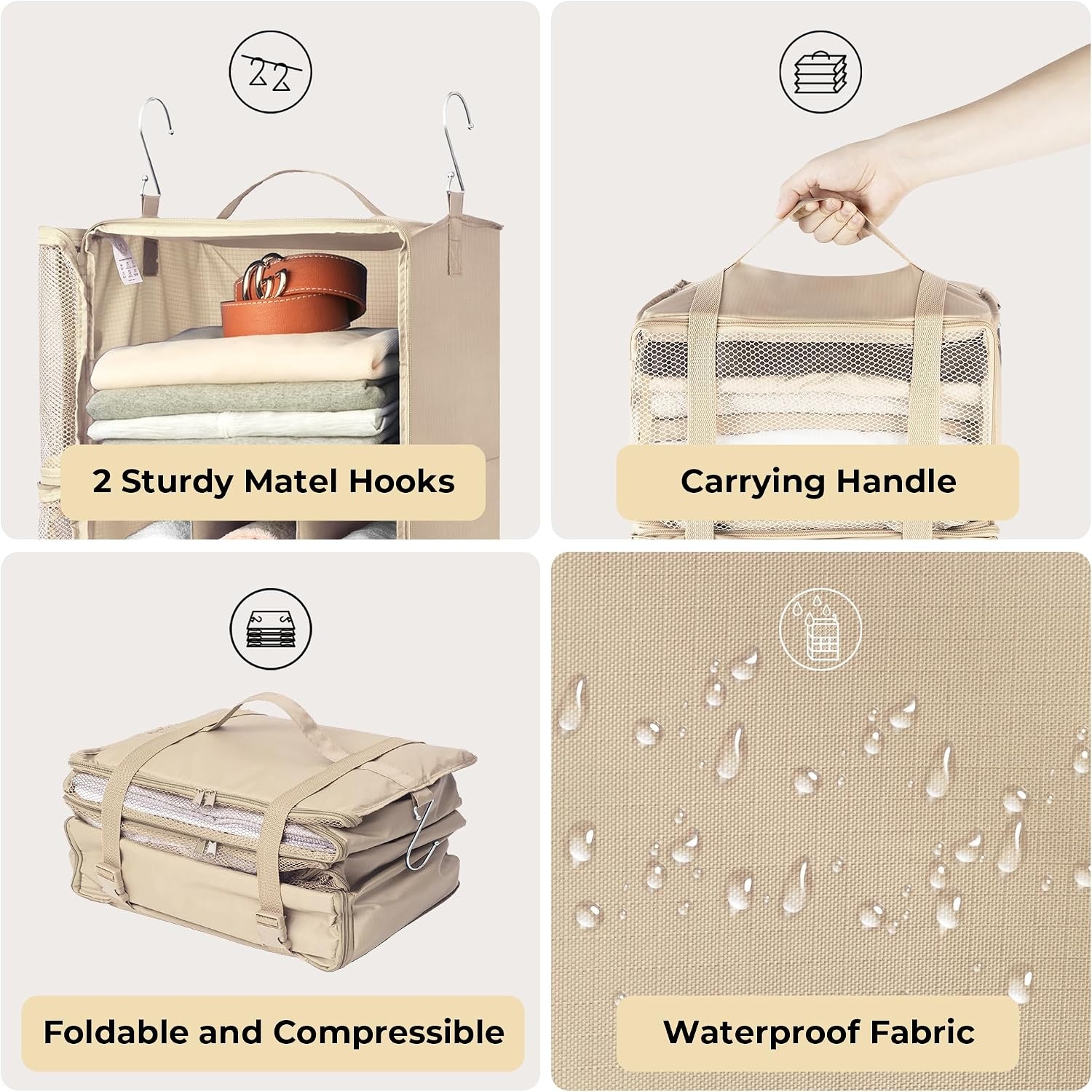 image:imageGRANNY SAYS Compression Packing Cubes for Travel Foldable Hanging Travel Shelves with Mesh Window Travel Packing Cubes for Carry on Suitcase Organizer Large Luggage Organizer Bag Khaki