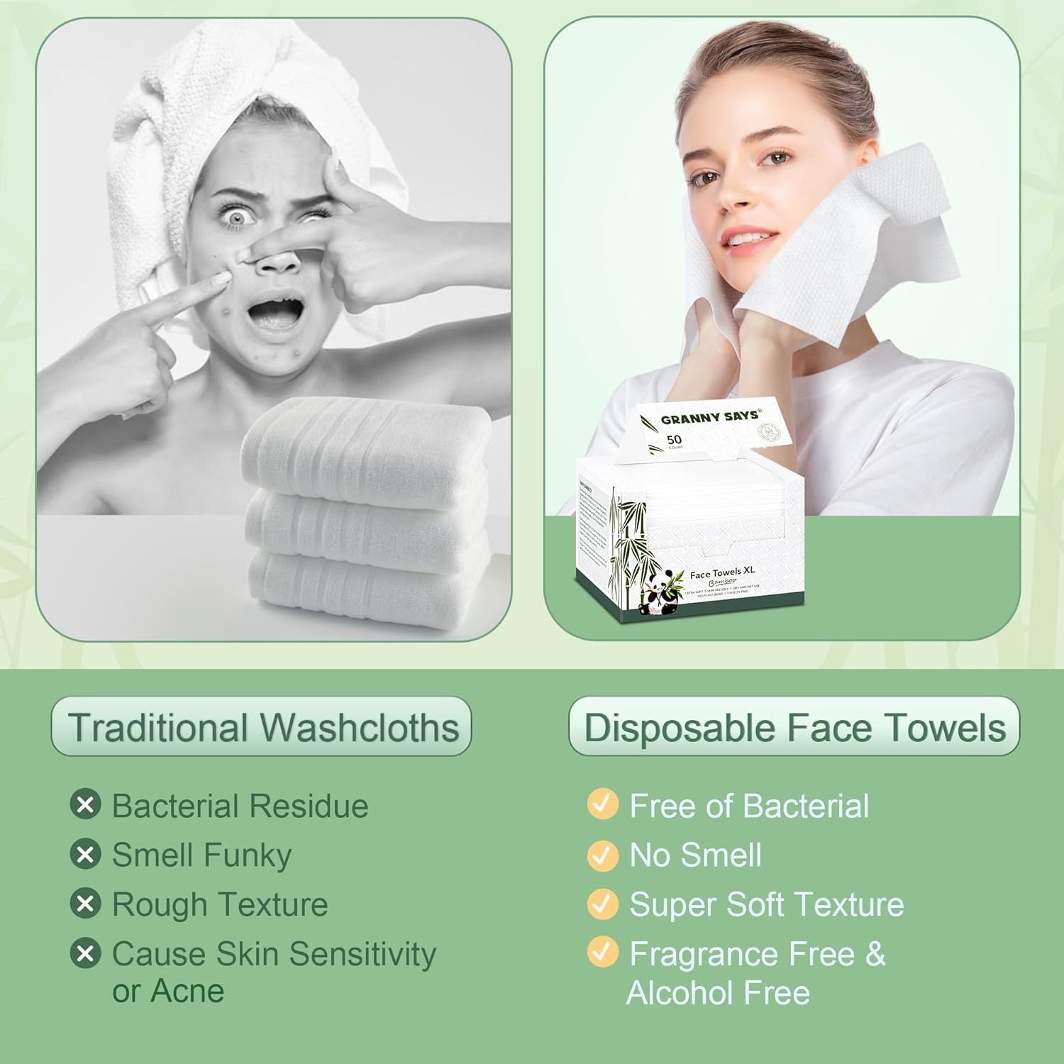 image:imageGRANNY SAYS Disposable Face Towel Face Towelettes Disposable 1012 Thick Soft Face Towels Disposable Towels for Remove Makeup Facial Cleansing Nursing Travel 50 Count1 Pack