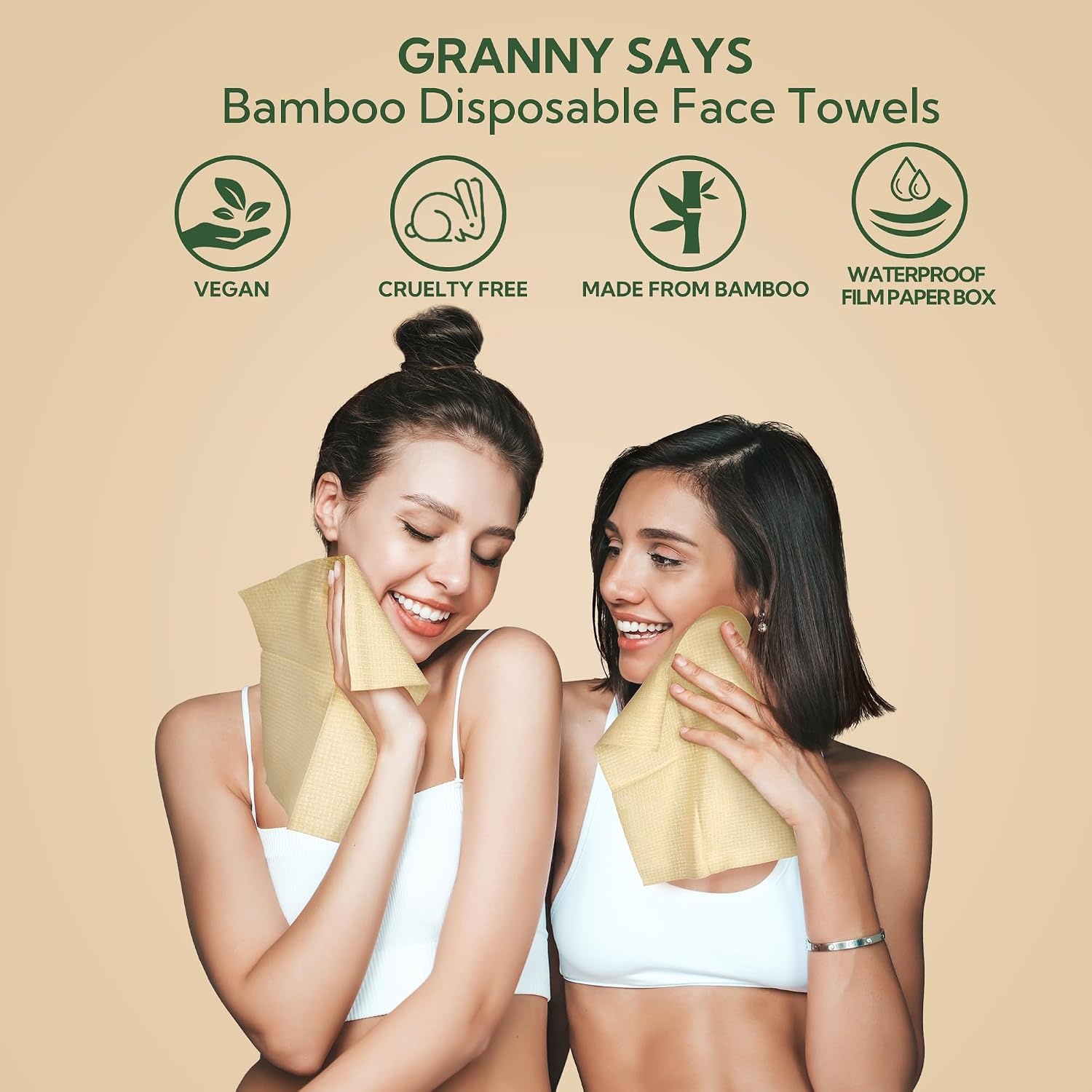 image:imageGRANNY SAYS Disposable Face Towels Bamboo Viscose Face Towelettes Disposable Biobased Face Towel Makeup Removing Wipes Super Soft for Sensitive Skin 8x10 50 Count1 Box