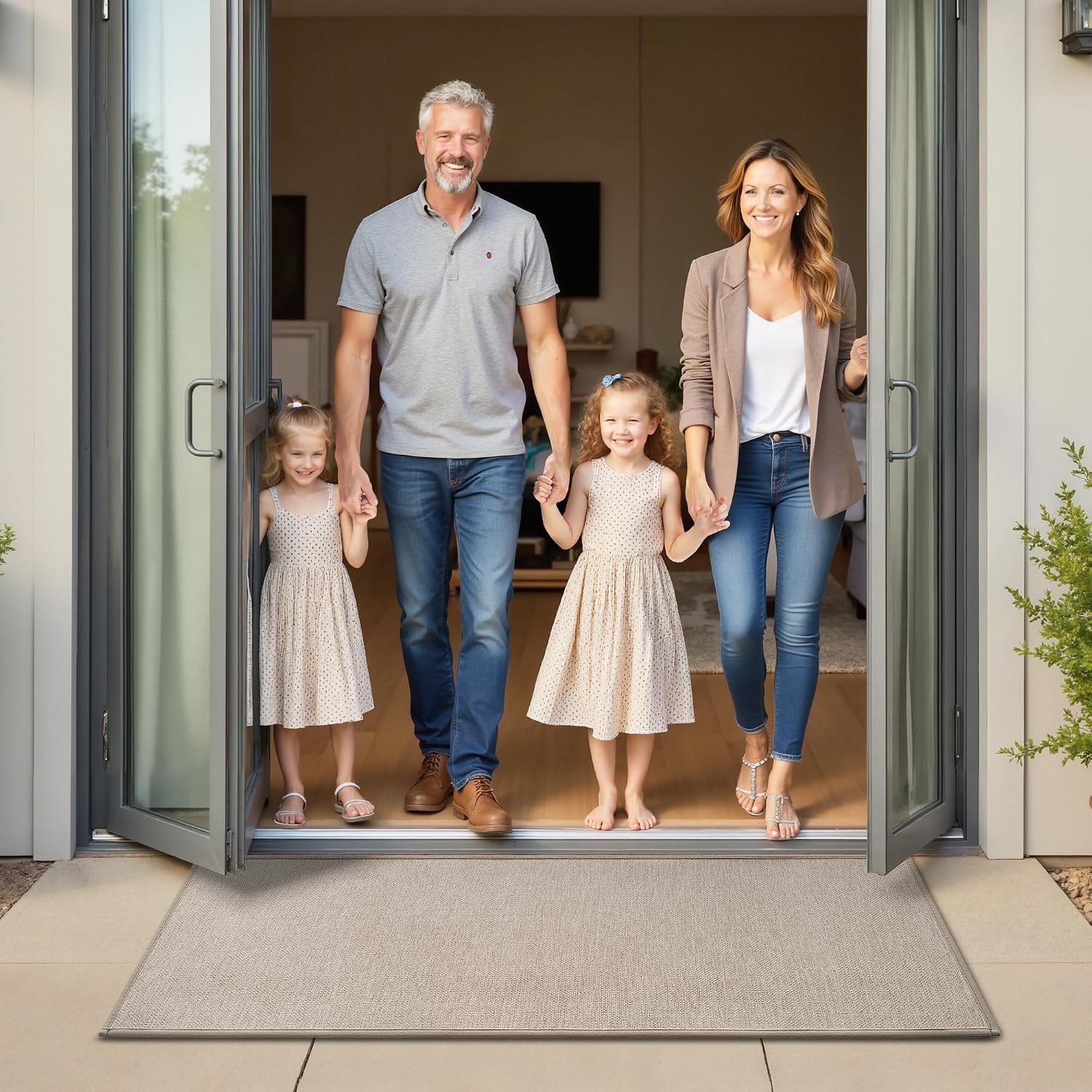 image:imageGRANNY SAYS Door Mat Inside Entrance NonSlip Rubber 17 47 Front Door Mat for Entryway Welcome Mats Washable Entry Front Porch Mats Runner Thin Low Profile Resist Dirt Absorbent Beige