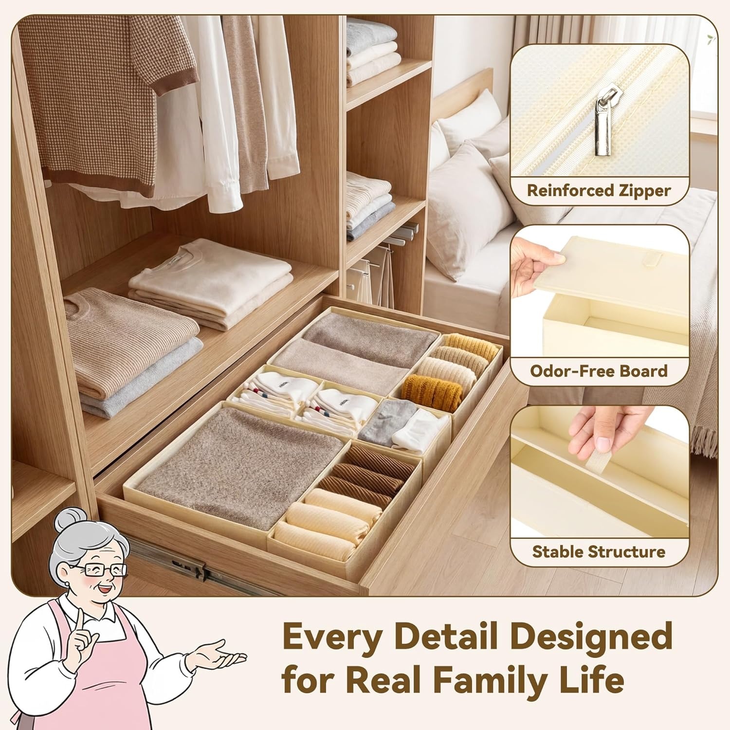 image:imageGRANNY SAYS Drawer Organizer Clothes 6 Pack Dresser Organizer Bins for Nursery Closet Organization and Storage Dividers for Clothing Baby Clothes Underwears BeigeBeige