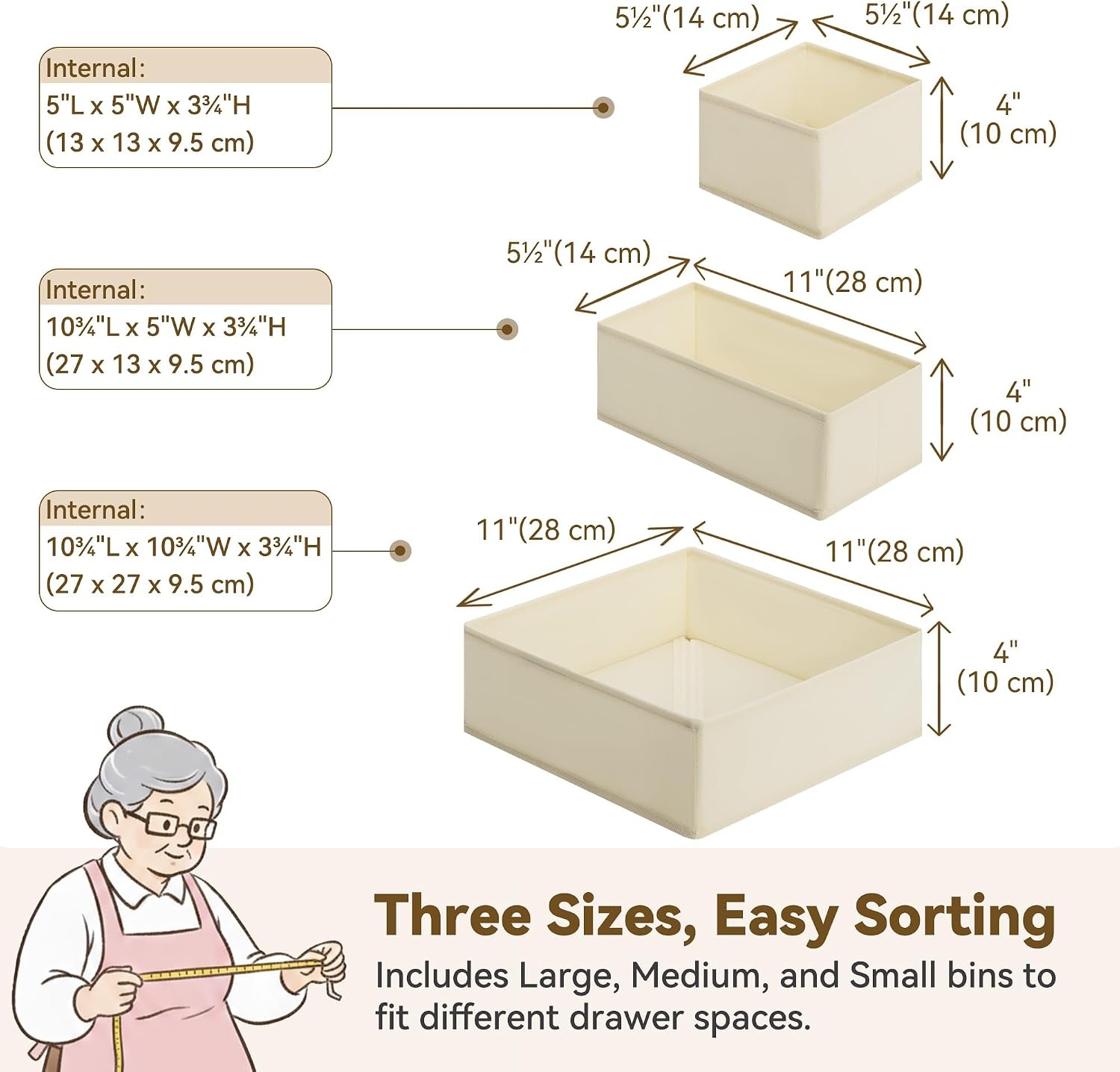 image:imageGRANNY SAYS Drawer Organizer Clothes 6 Pack Dresser Organizer Bins for Nursery Closet Organization and Storage Dividers for Clothing Baby Clothes Underwears BeigeBeige