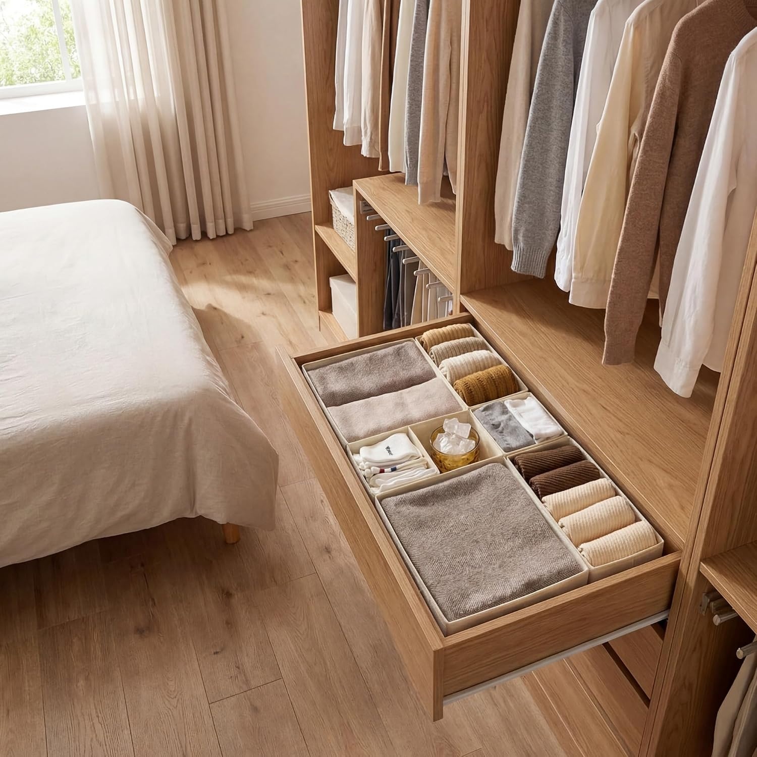 image:imageGRANNY SAYS Drawer Organizer Clothes 6 Pack Dresser Organizer Bins for Nursery Closet Organization and Storage Dividers for Clothing Baby Clothes Underwears BeigeBeige