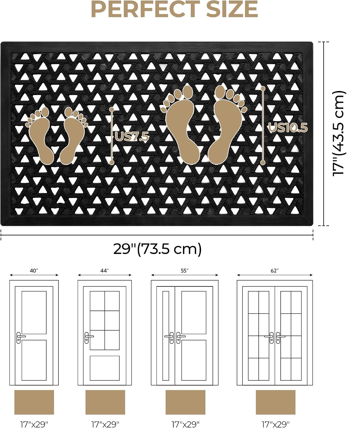 image:imageGRANNY SAYS Front Door Mat Indoor Entrance Entryway Rugs Non Slip Washable Waterproof Welcome Rubber Door Mat for Outside Entrance Low Profile Outdoor Mats for Front Door Grey 19 x 295Black