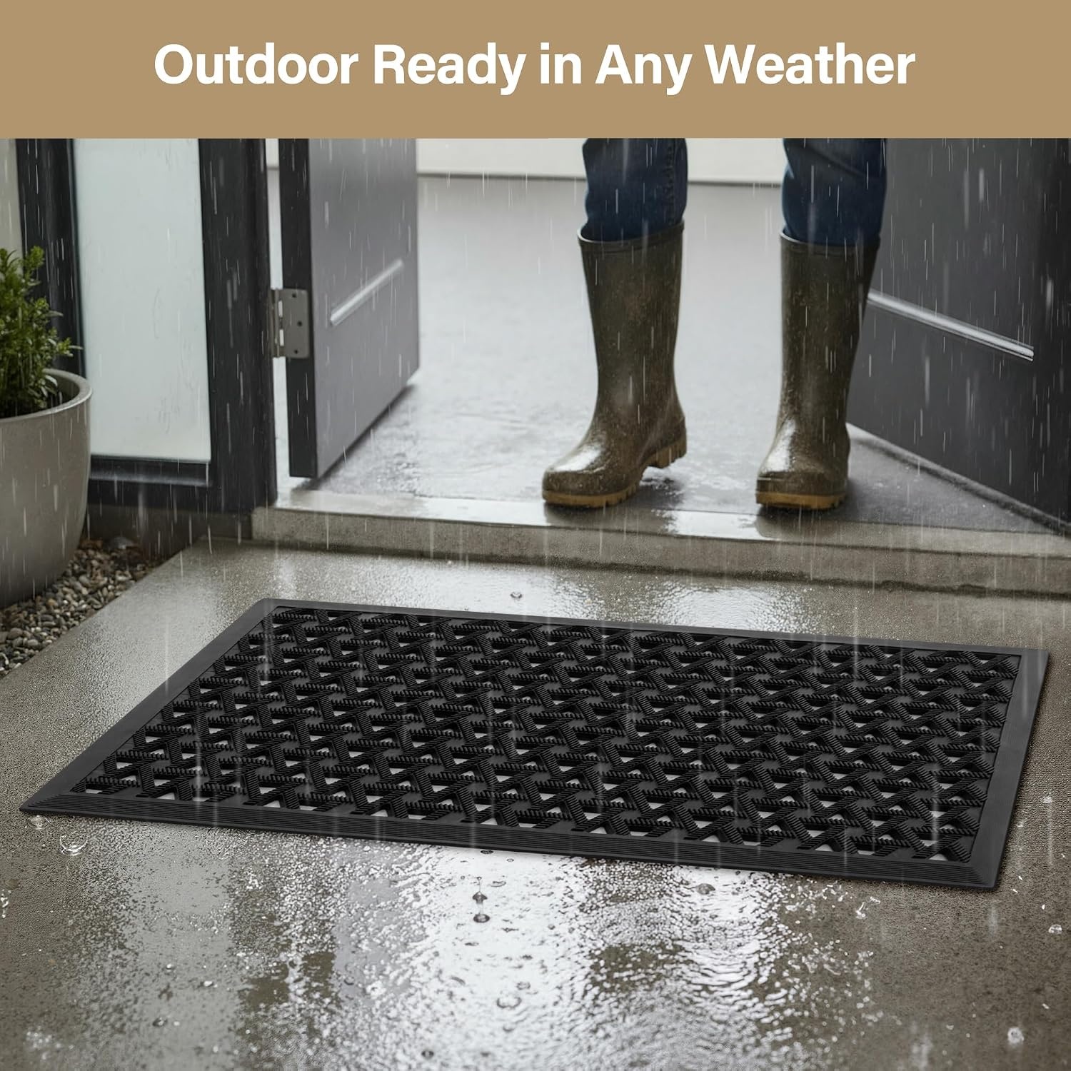 image:imageGRANNY SAYS Front Door Mat Indoor Entrance Entryway Rugs Non Slip Washable Waterproof Welcome Rubber Door Mat for Outside Entrance Low Profile Outdoor Mats for Front Door Grey 19 x 295Black