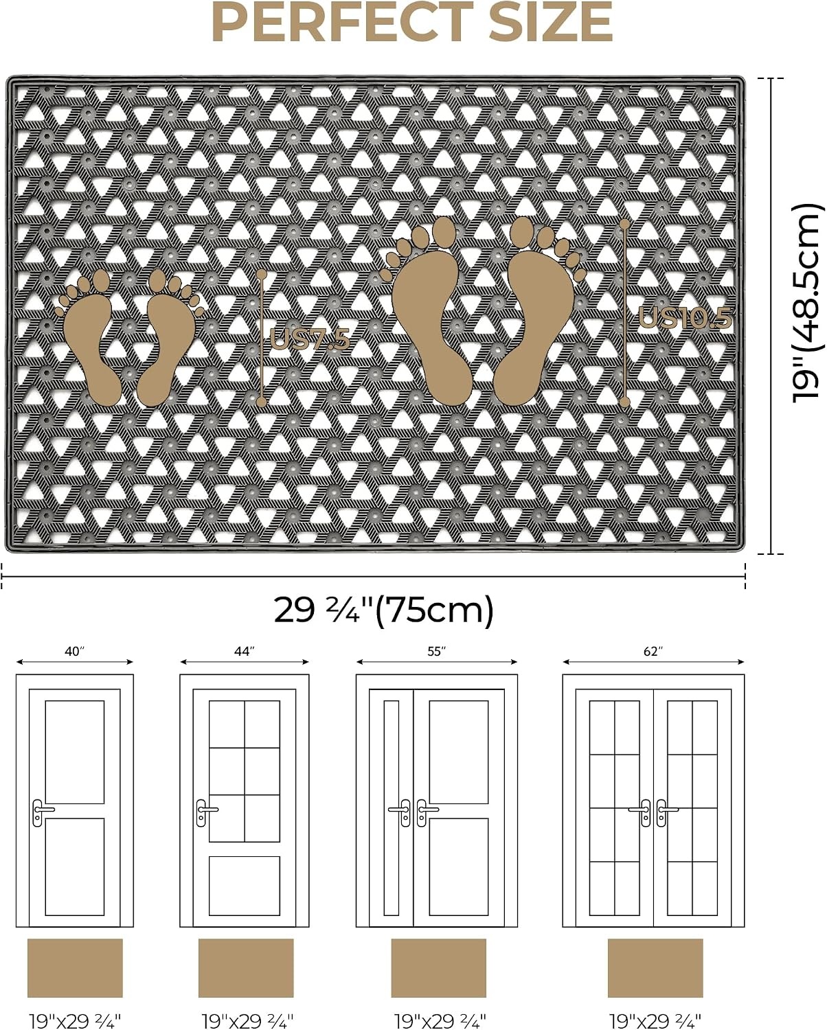 image:imageGRANNY SAYS Front Door Mat Indoor Entrance Entryway Rugs Non Slip Washable Waterproof Welcome Rubber Door Mat for Outside Entrance Low Profile Outdoor Mats for Front Door Grey 19 x 295Grey