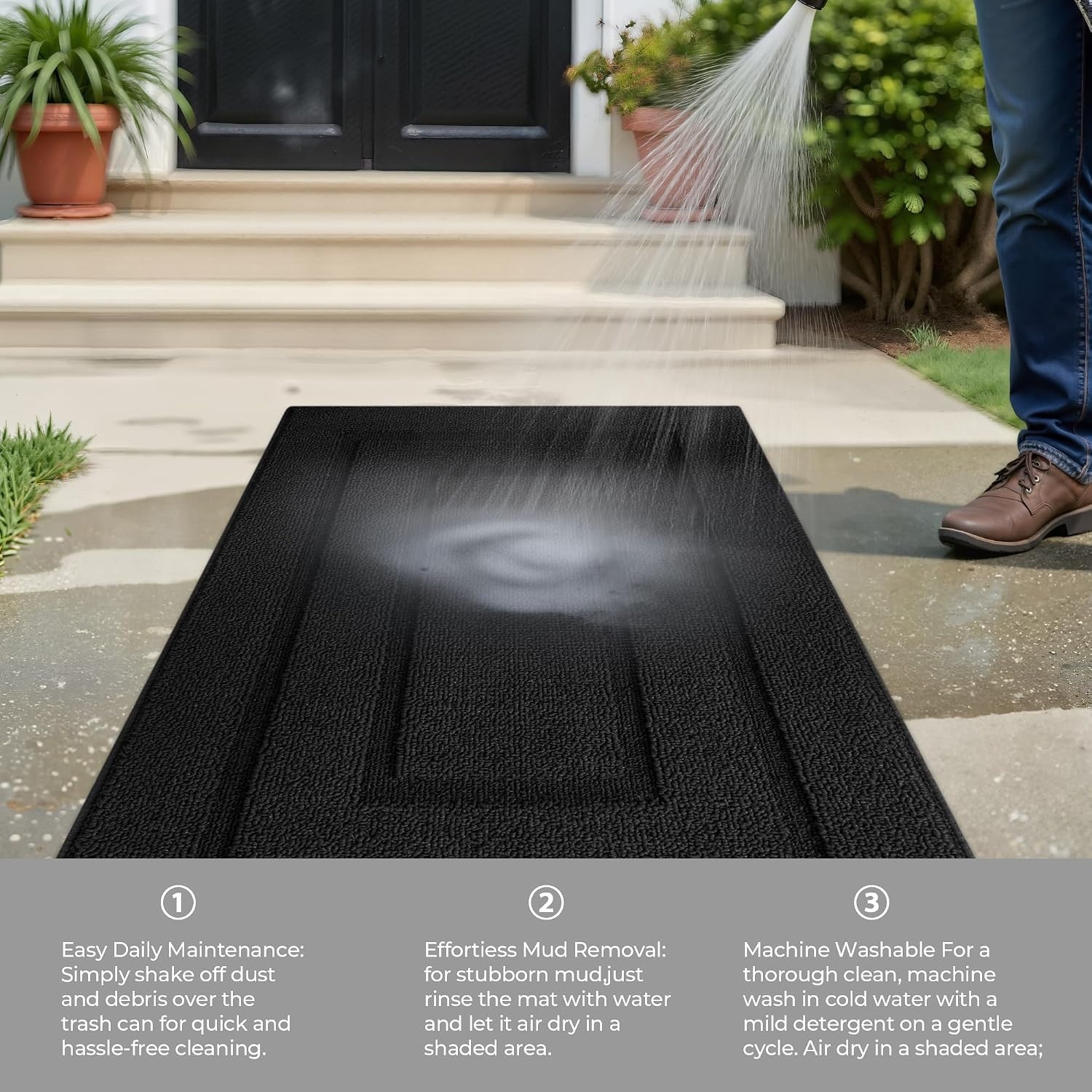 image:imageGRANNY SAYS Front Door Mat Indoor Entrance Indoor Door Rugs for Entryway LowProfile NonSlip Outdoor Rugs Washable Floor Mat Welcome Mat 32x20 GreyAblack