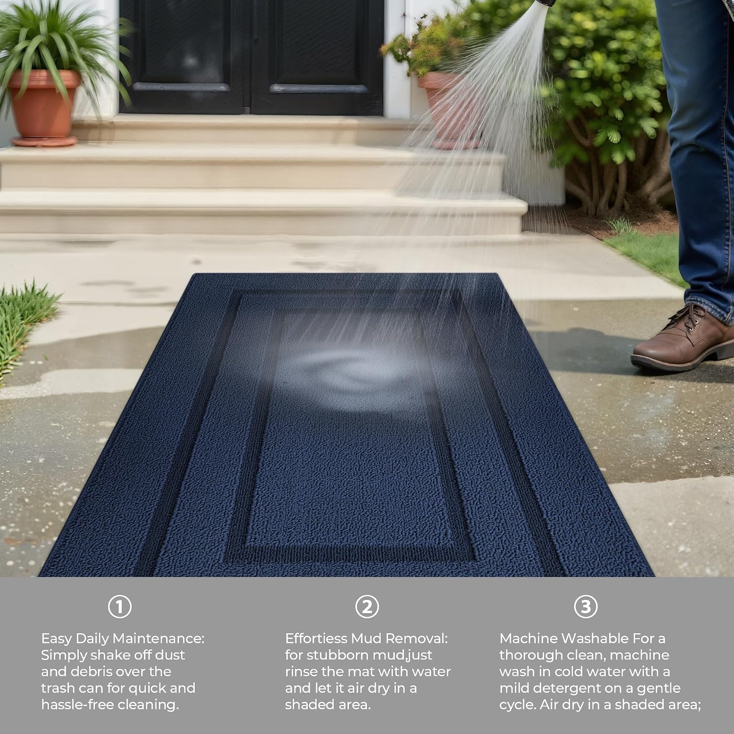 image:imageGRANNY SAYS Front Door Mat Indoor Entrance Indoor Door Rugs for Entryway LowProfile NonSlip Outdoor Rugs Washable Floor Mat Welcome Mat 32x20 GreyAdeep Blue