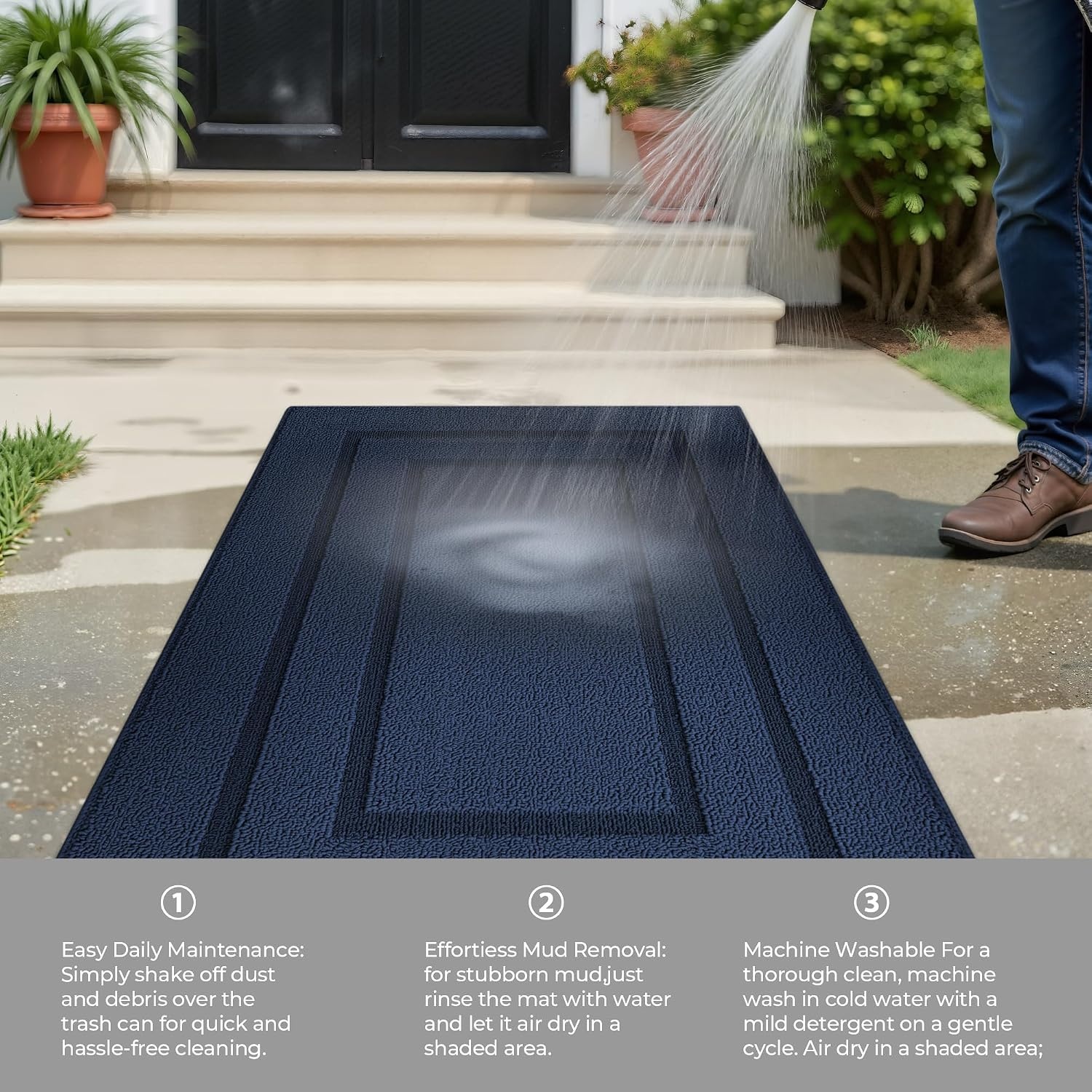 image:imageGRANNY SAYS Front Door Mat Indoor Entrance Indoor Door Rugs for Entryway LowProfile NonSlip Outdoor Rugs Washable Floor Mat Welcome Mat 32x20 GreyAdeep Blue