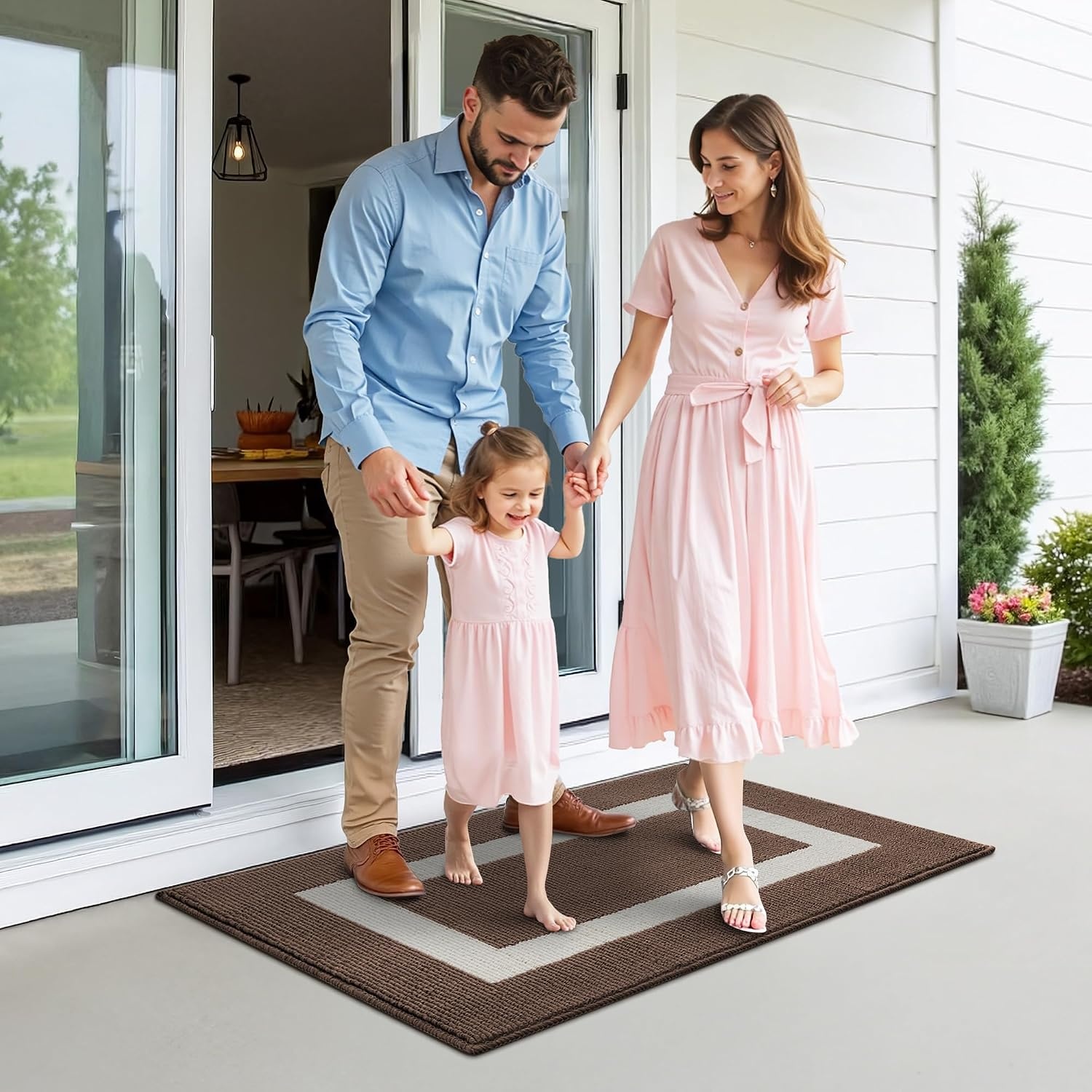 image:imageGRANNY SAYS Front Door Mat Indoor Entrance Indoor Door Rugs for Entryway LowProfile NonSlip Outdoor Rugs Washable Floor Mat Welcome Mat 32x20 GreyDark Brown Rectangular