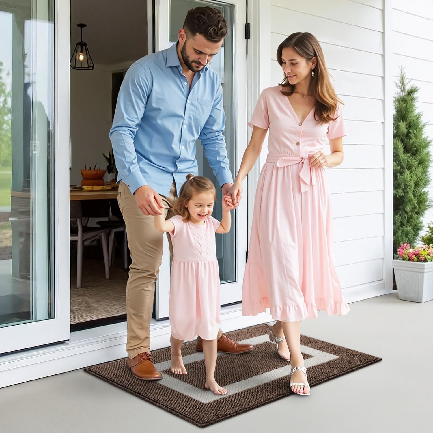 image:imageGRANNY SAYS Front Door Mat Indoor Entrance Indoor Door Rugs for Entryway LowProfile NonSlip Outdoor Rugs Washable Floor Mat Welcome Mat 32x20 GreyDark Brown Rectangular