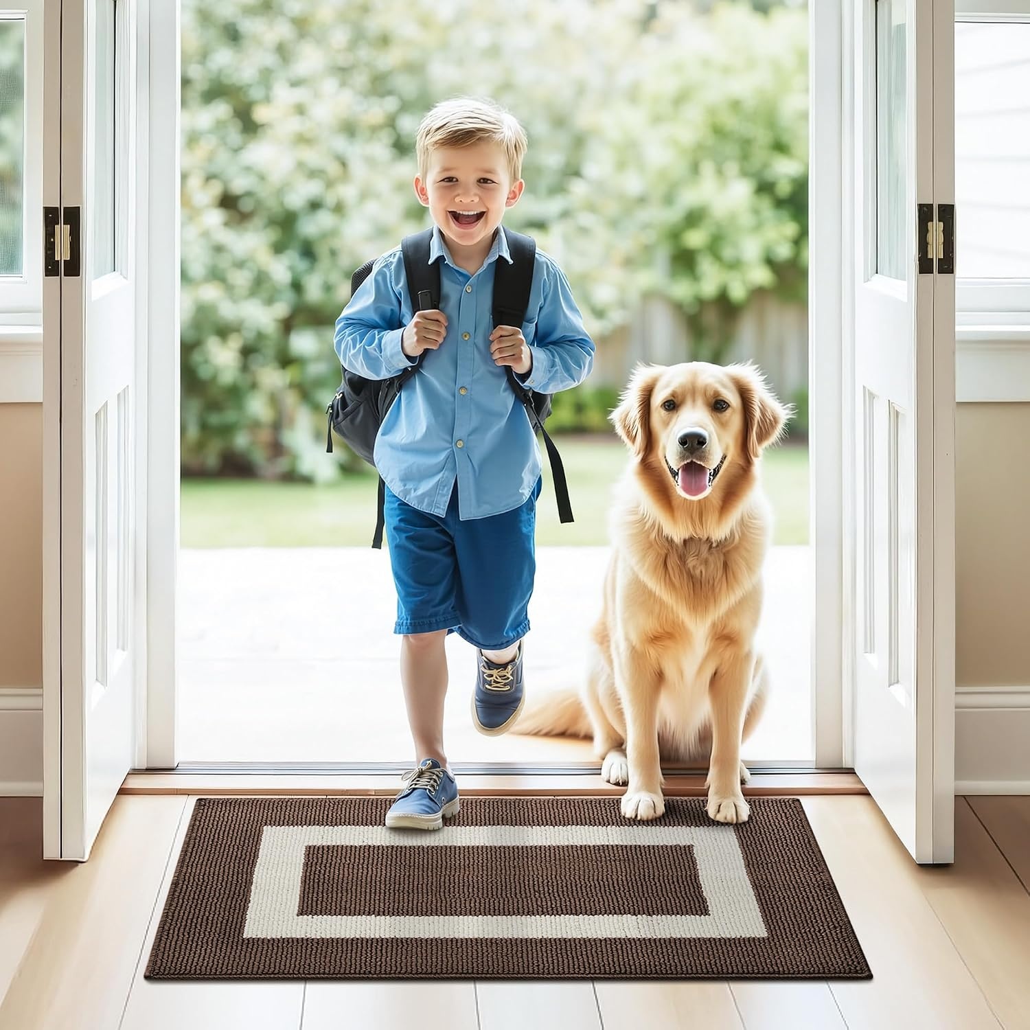image:imageGRANNY SAYS Front Door Mat Indoor Entrance Indoor Door Rugs for Entryway LowProfile NonSlip Outdoor Rugs Washable Floor Mat Welcome Mat 32x20 GreyDark Brown Rectangular